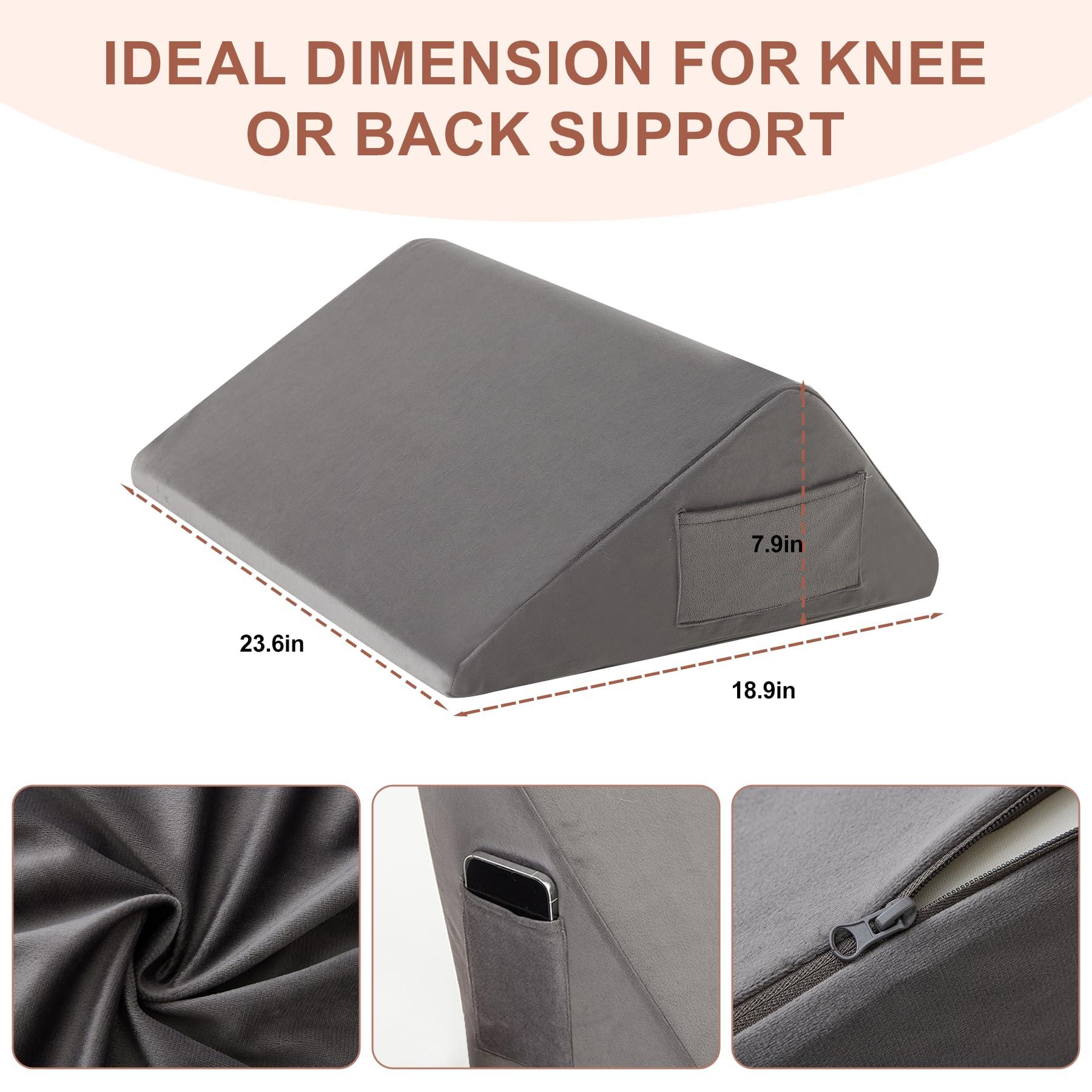 Bedluxe Knee Wedge Pillow, Memory Foam Leg Pillow Bed Wedge for Sleeping, Wedge Pillow for Legs Post Surgery, Triangle Pillow Wedge for Knee Support, Leg Elevation, Knee Hip Back Pain Relief, Short Plush