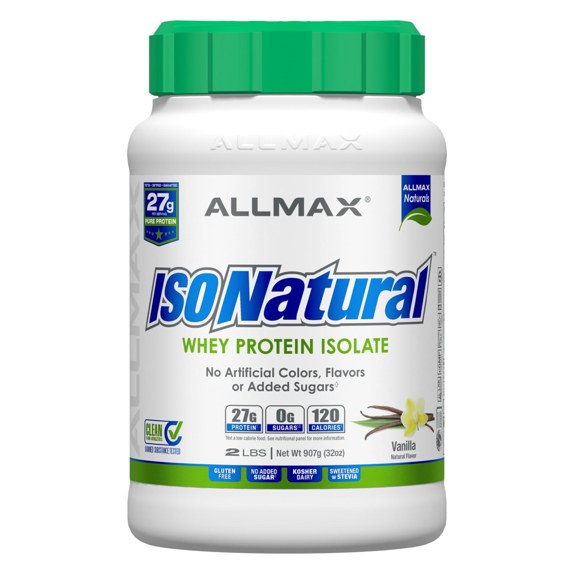 Tombow ALLMAX ISONATURAL Whey Protein Isolate, Vanilla - 2 lb - 27 Grams of Protein Per Scoop - Zero Fat & Sugar - 99% Lactose Free - With Prebiotics - No Artificial Flavors - Approx. 29 Servings