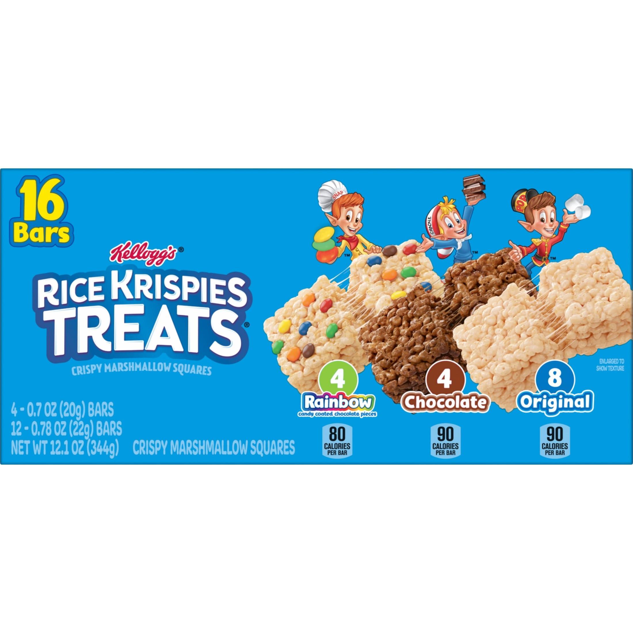 RICE KRISPIES TREATS Rice Krispies Treats Crispy Marshmallow Squares, Kids Snacks, Cereal Bars, Variety Pack, 12.1oz Box (16 Bars)