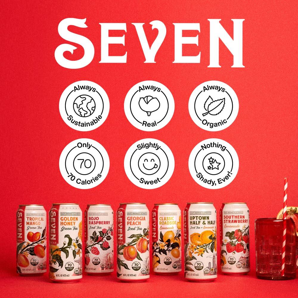 SevenTeas SevenTeas Rojo Raspberry Iced Tea, 16 OZ (Pack of 12 Cans), Lightly Sweetened Organic Iced Tea