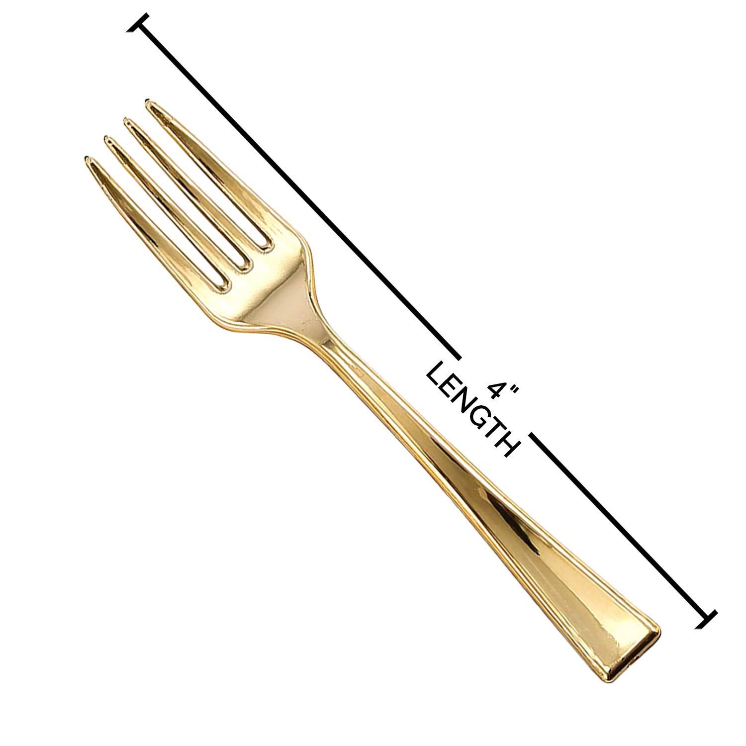 Smarty Had A Party Plastic Gold Forks 600 Pcs - Disposable Appetizer Forks - 4" Mini Salad Forks - Small Dessert Cocktail Fork Set - Bulk Party Silverware Utensils Catering Supplies For Wedding, Birthday & All Occasions