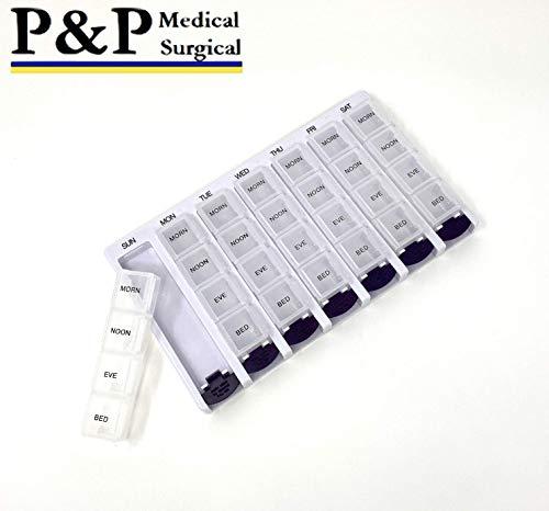 P&P Medical Surgical Weekly AM/PM Pill Box Portable Travel Prescription & Medication Pill Case Organizer (7-Day / 4-Times-A-Day) with Large Removable Compartments and Moisture-Proof Design Box of 10