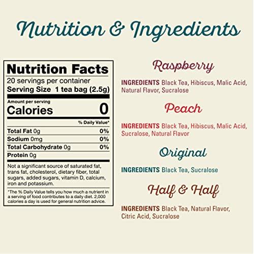 Southern Breeze Southern Breeze Cold Brew Sweet Tea Variety Pack Iced Tea with Black Tea and Zero Carbs Zero Sugar, 20 Individually Wrapped Tea Bags, Pack of 4 Original, Raspberry, Peach, and Half & Half