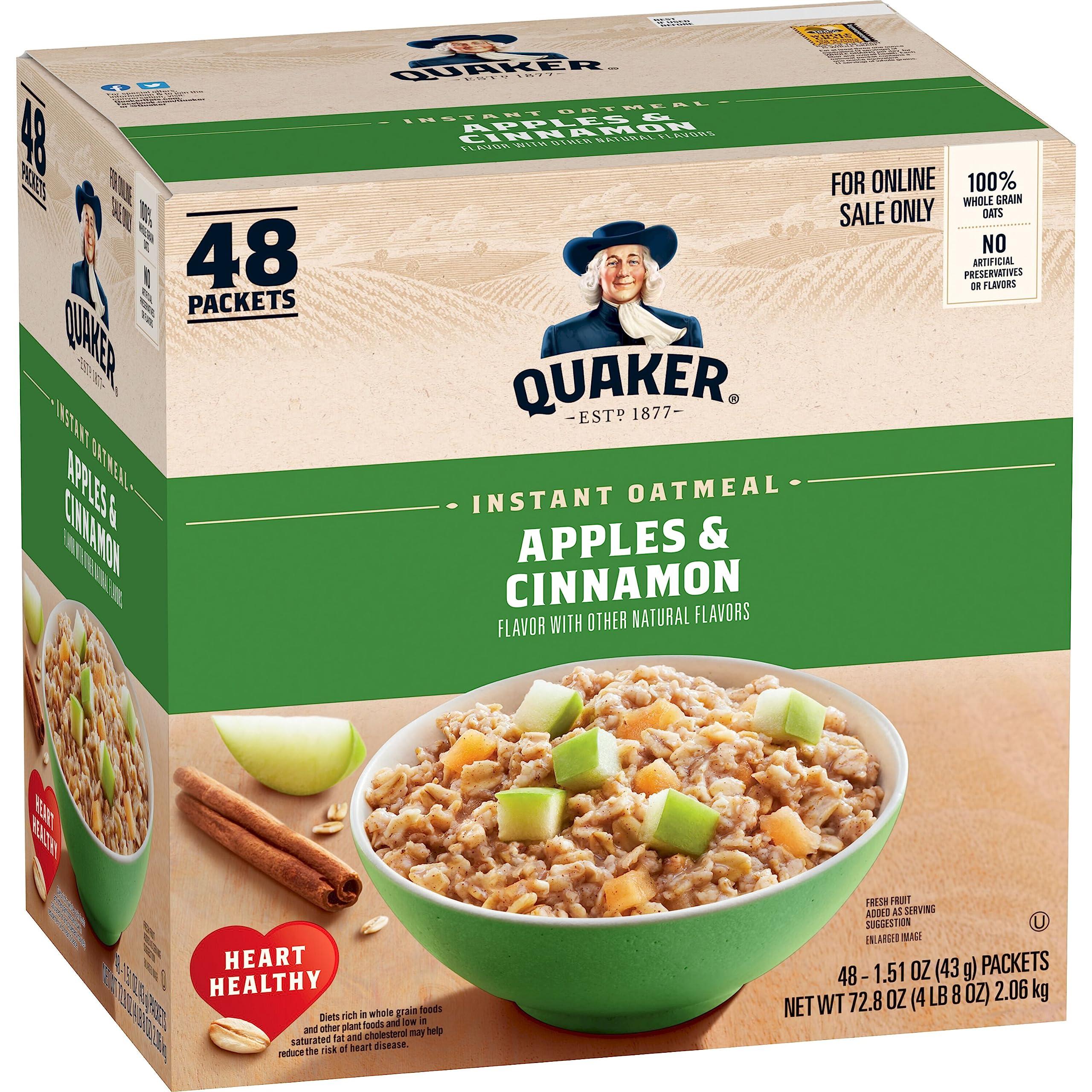 Quaker Quaker Instant Oatmeal, Apples and Cinnamon, Individual Packets (48 Count of 1.51 oz Packets), 72.8 oz