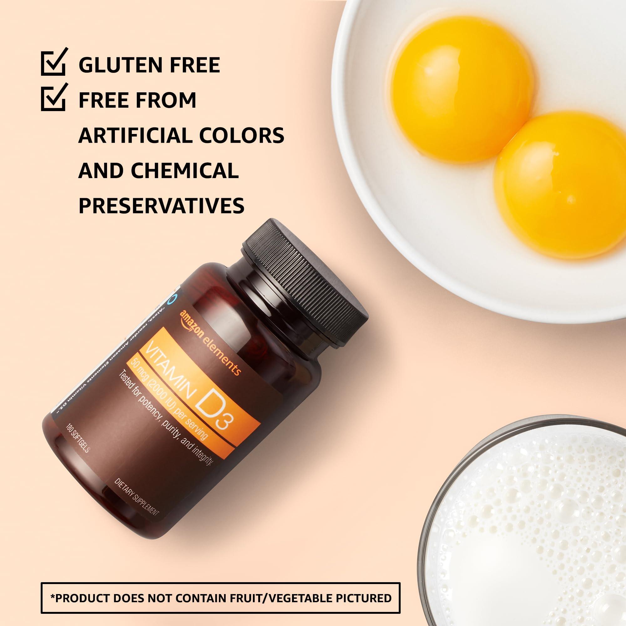 Amazon Elements Amazon Elements Vitamin D3, 2000 IU, 180 Softgels, 6 month supply (Packaging may vary), Supports Strong Bones and Immune Health