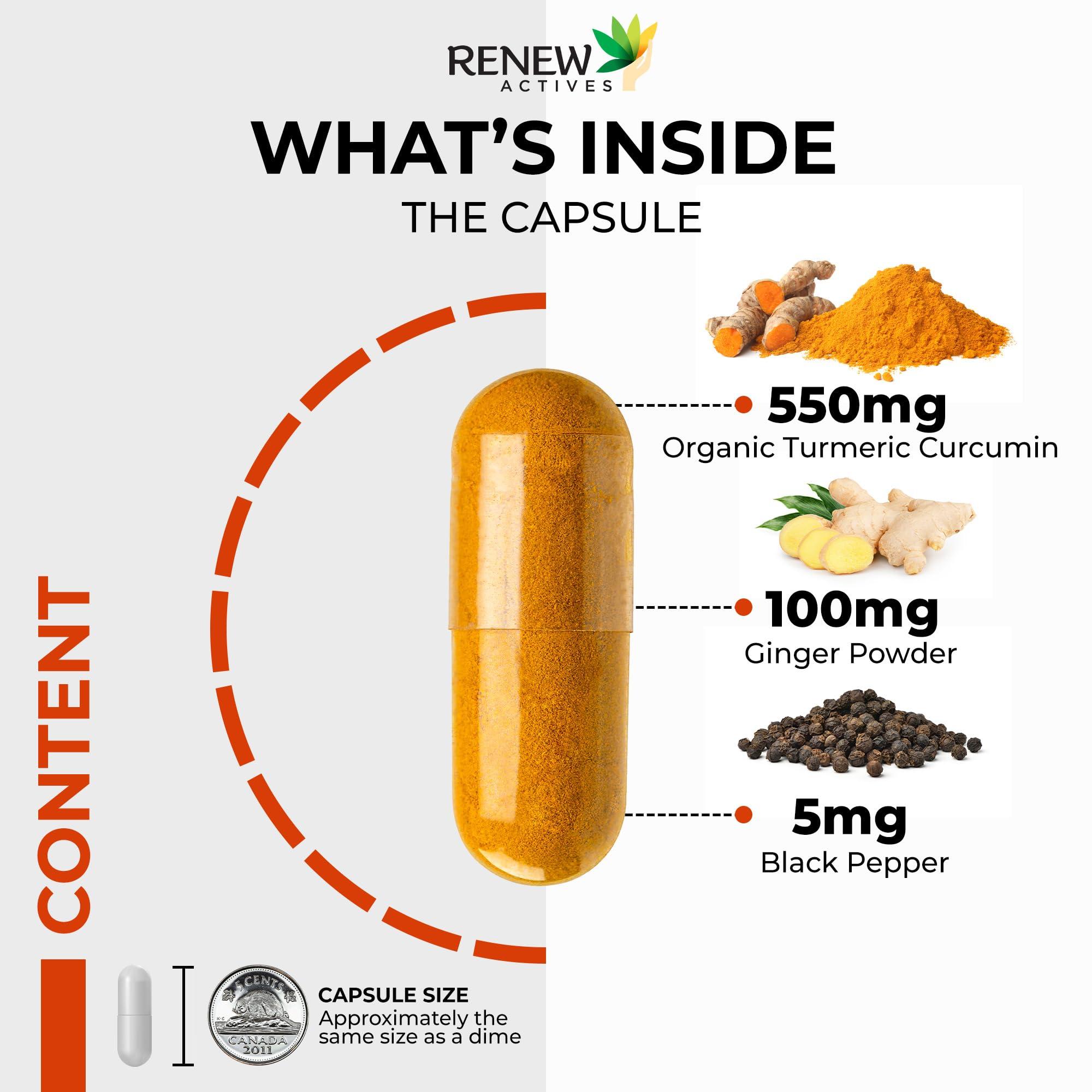 Renew Actives Renew Actives Ginger Turmeric Curcumin Capsules - Potent Antioxidant with Bioperine & Black Pepper Blend for Digestive & Liver Health - Easy-to-Swallow Capsules - 60 Vegan Capsules