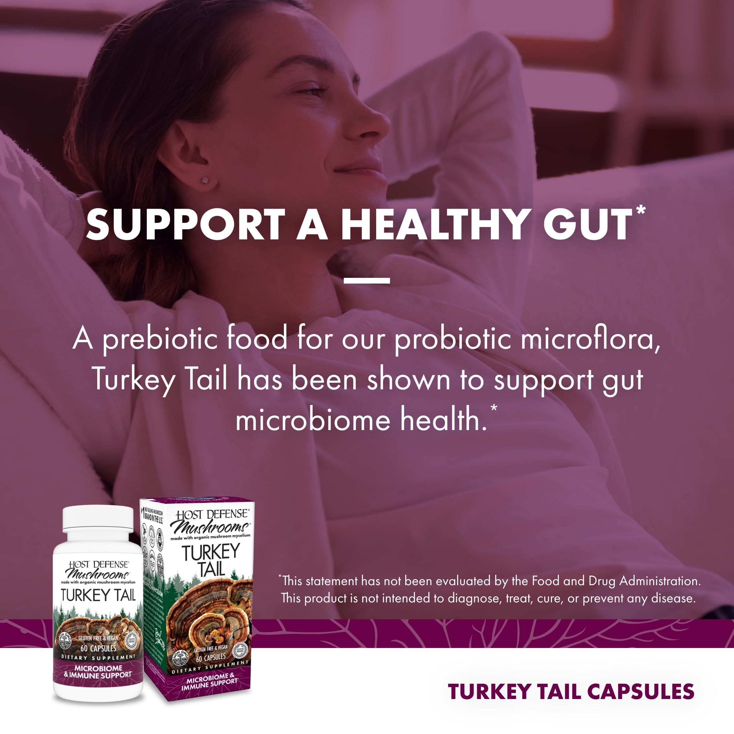Host Defense Host Defense Turkey Tail Capsules - Digestive Health & Immune Response Support Supplement - Mushroom Supplement for Gastrointestinal & Gut Microbiome Support - 60 Capsules (30 Servings)*