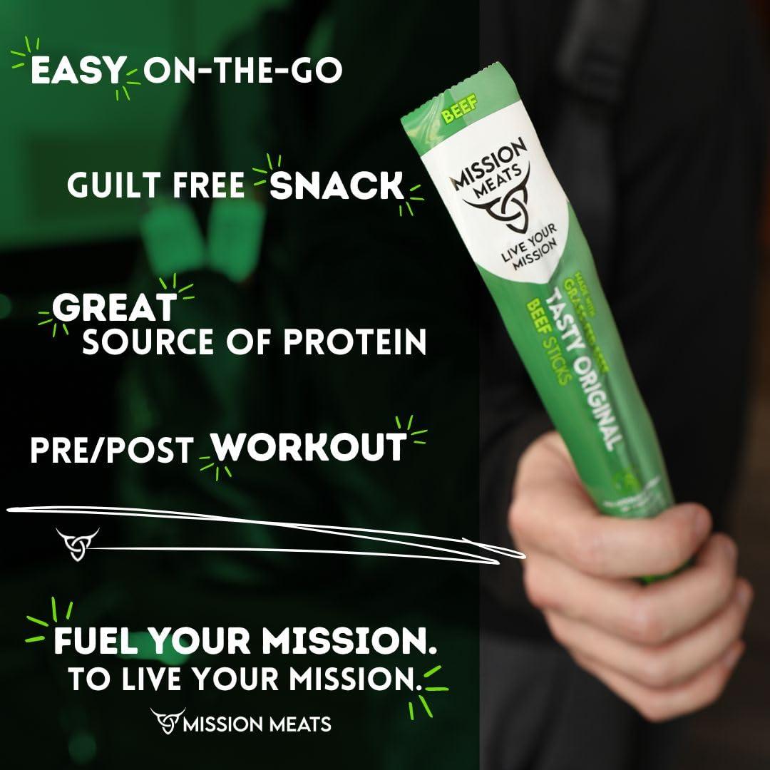EST. 2015 MISSION MEATS Mission Meats Beef Sticks 100% Grass Fed & Pasture Raised, Zero Sugar, Gluten Free, Meat Sticks Individually Wrapped, Healthy Snacks, Whole 30 & Paleo Friendly, Original 1oz (Pack of 48)