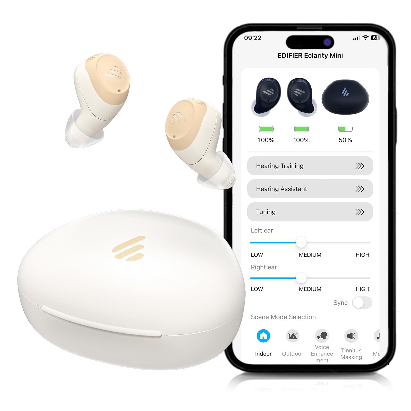Edifier Mini Hearing Aids, Hearing Aids for Seniors with Bluetooth, Rechargeable Hearing Aid with Noise Cancellation,4 Professional Modes, OTC Hearing Amplifier,Nearly Invisible & Comfortable,App Control,Clear Sound