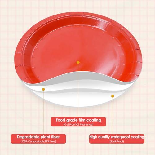 WYQJHKV WYQJHKV Red Party Supplies Set Include Red Paper Plates and Napkins party supplies,Severs 25 Guests Red Dessert Plates,Disposable Cake Plates Paper Plate Red for Birthday Wedding Party