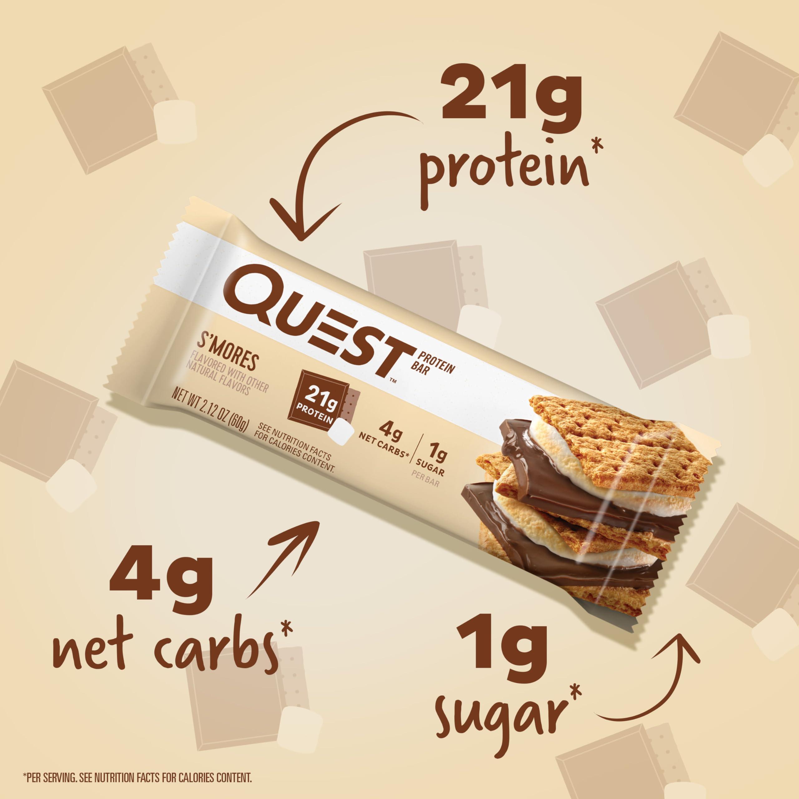 Quest Nutrition Quest Nutrition Crispy Chocolate Coconut Hero Protein Bar, 15g Protein, 1g Sugar, 3g & S\'mores Protein Bar, High Protein, Low Carb, Gluten Free, Keto Friendly
