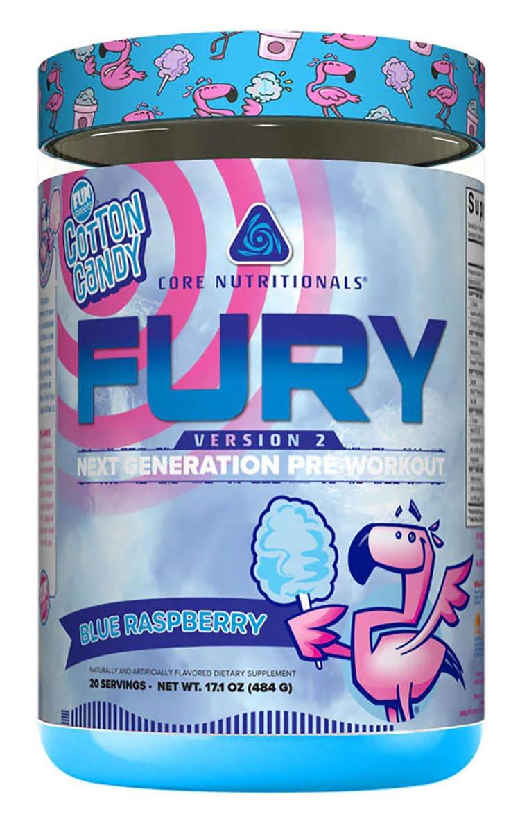 Core Nutritionals Core Nutritionals Fury V2: Pre-Workout Powder to Maximize Performance in The Gym W/Zum-XR Caffeine, L-CItruline, and Alpha GPC (40 Scoops) (Fun Sweets Blue Raspberry)