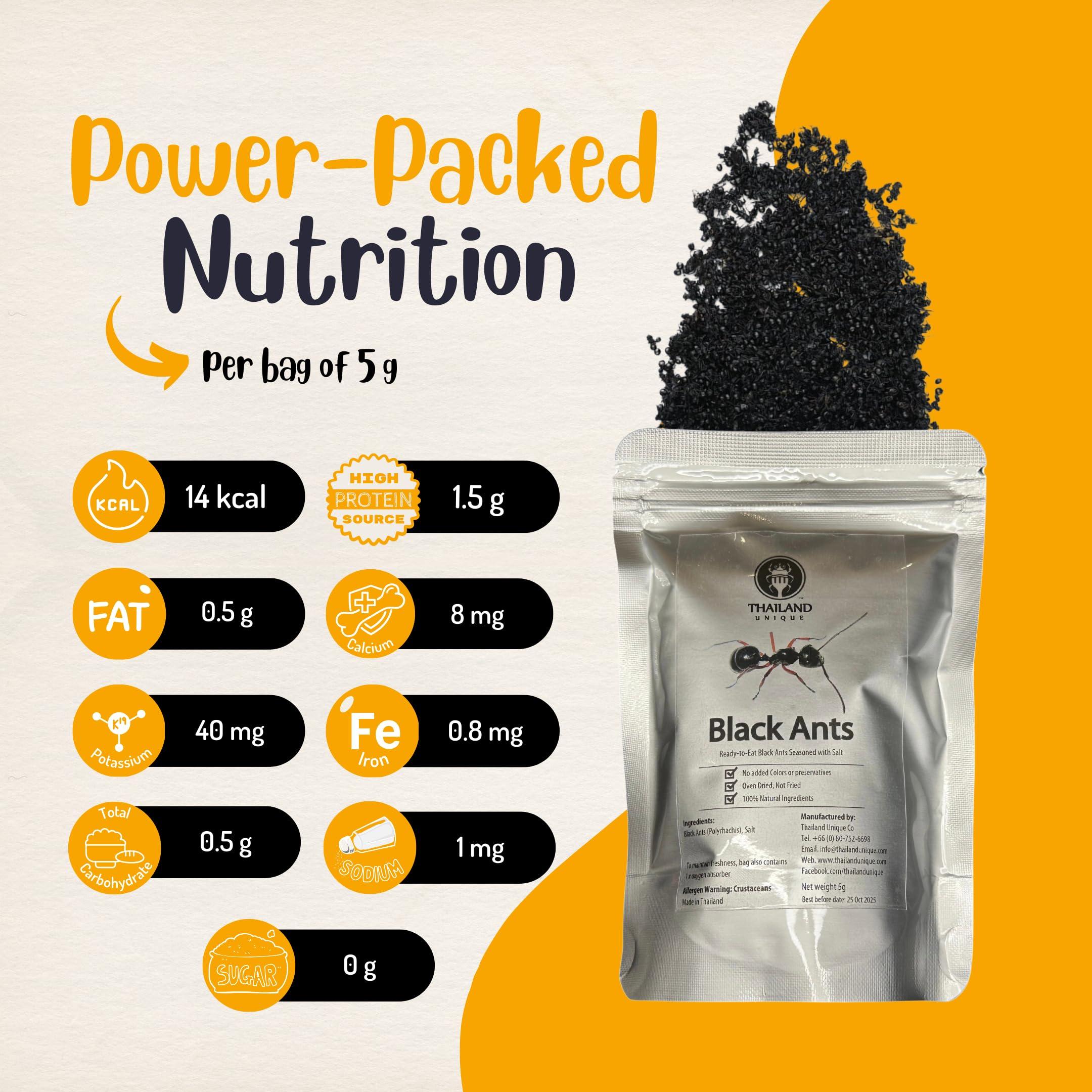 Thailand Unique Thailand Unique Black Ants Salted - 5 Gram Bag of Dyhydrated Edible Insects for Humans, Healthy Superfood Bugs Weird Unusual Snack Gift