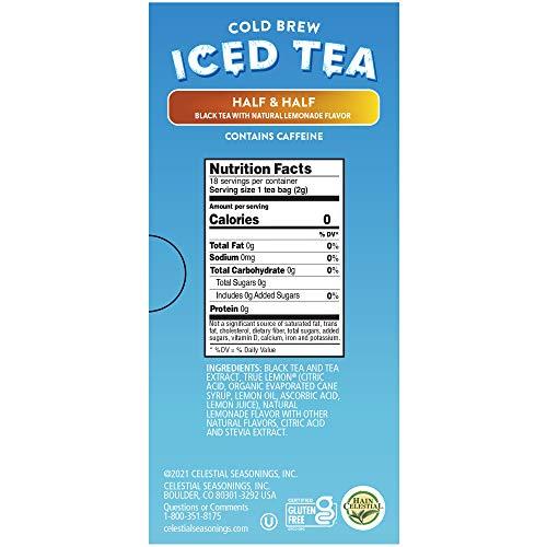 Celestial Seasonings Celestial Seasonings Cold Brew Iced Tea, Half and Half Iced Back Tea and Lemonade, Contains Caffeine, 18 Tea Bags per bag (Pack of 6)