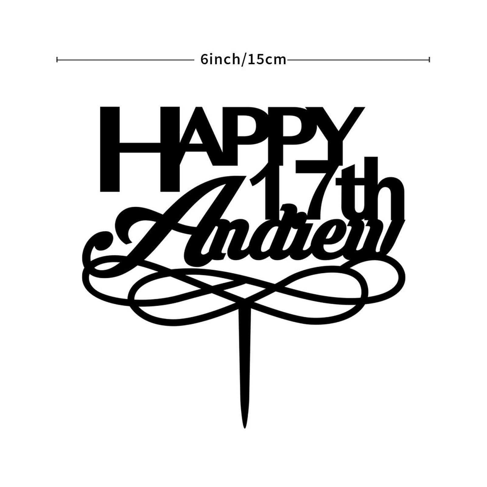 YJHLBHDIAN Happy 17th Cake Topper Black Acrylic Happy Birthday Party Decorations Cake Toppers Custom Birthday Cake Topper Decorations for Men Women Happy Birthday Gift to Children Adults Women Cake Toppers