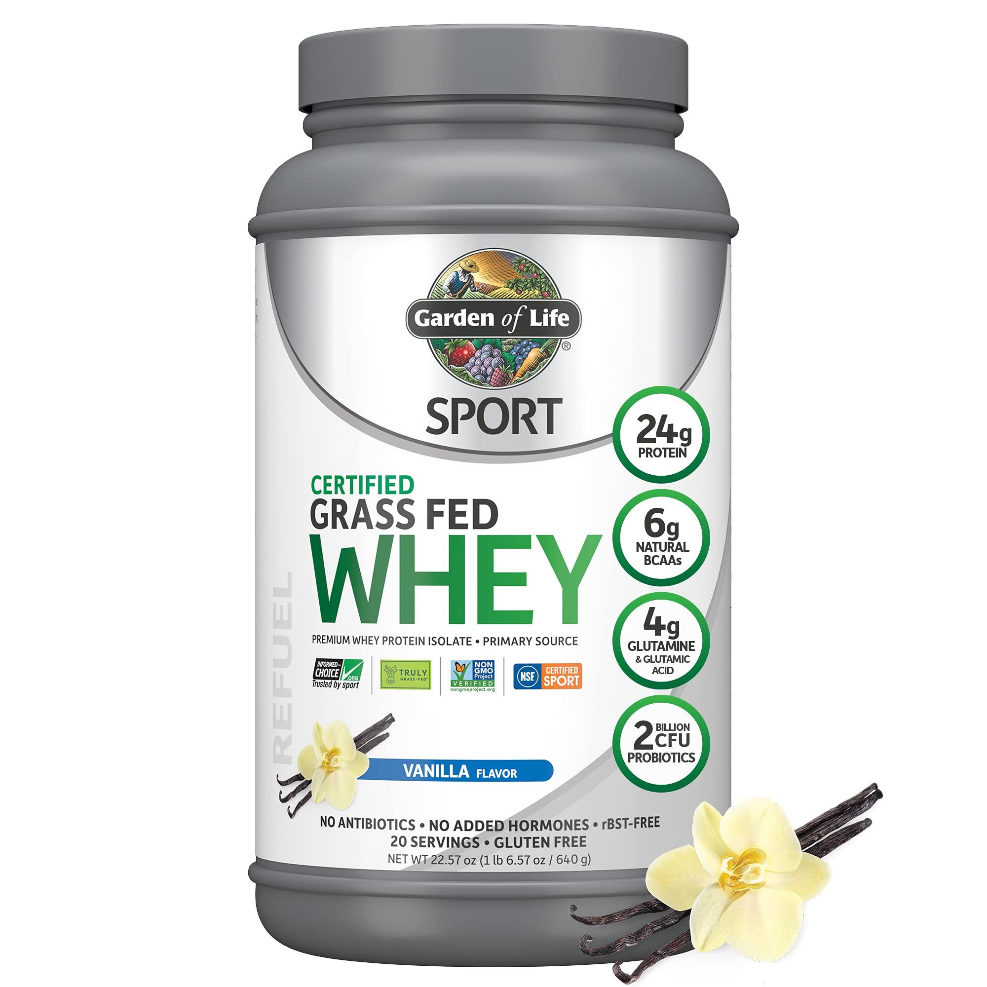 Garden of Life Garden of Life Sport Whey Protein Powder Vanilla, Premium Grass Fed Whey Protein Isolate Plus Probiotics for Immune System Health, 24g Protein, Non GMO, Gluten Free, Cold Processed - 20 Servings