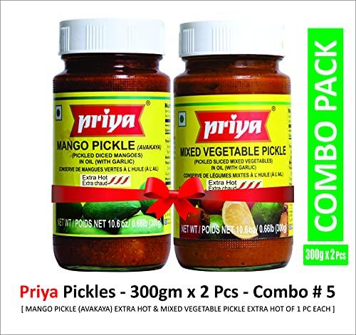 Priya Priya Pickle Combo Pack - Mango (Extra Hot) & Mix Vegetable (Extra Hot)(2X300 gm)