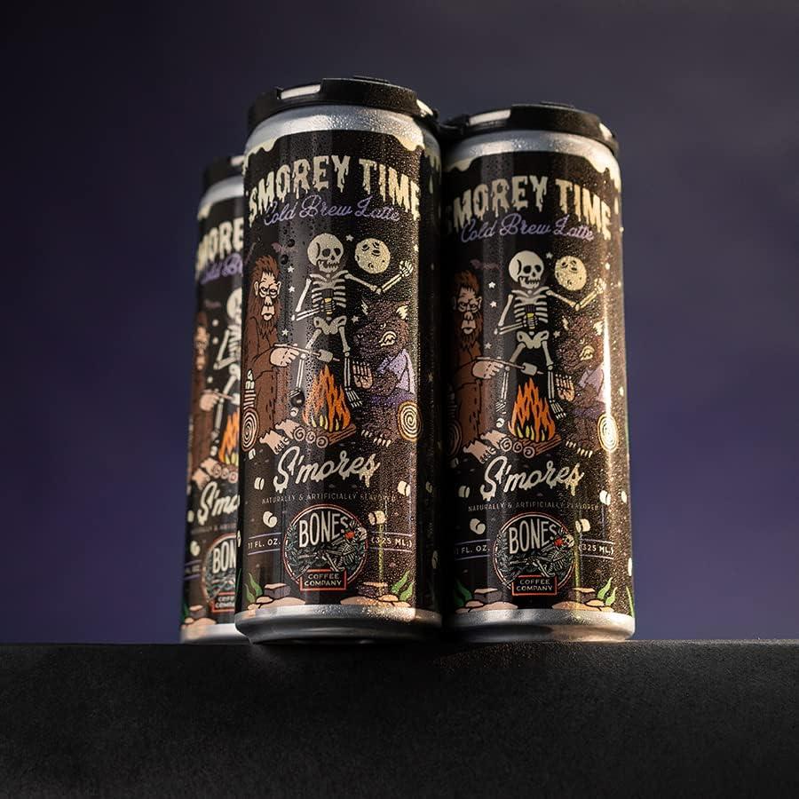 Bones Coffee Company Bones Coffee Company S\'morey Time Flavored Cold Brew Coffee S\'mores & Graham Crackers Flavor, 1 Fl Oz Cold Brew Latte, Canned Coffee Drinks, Coffee On-the-Go (12 Pack)