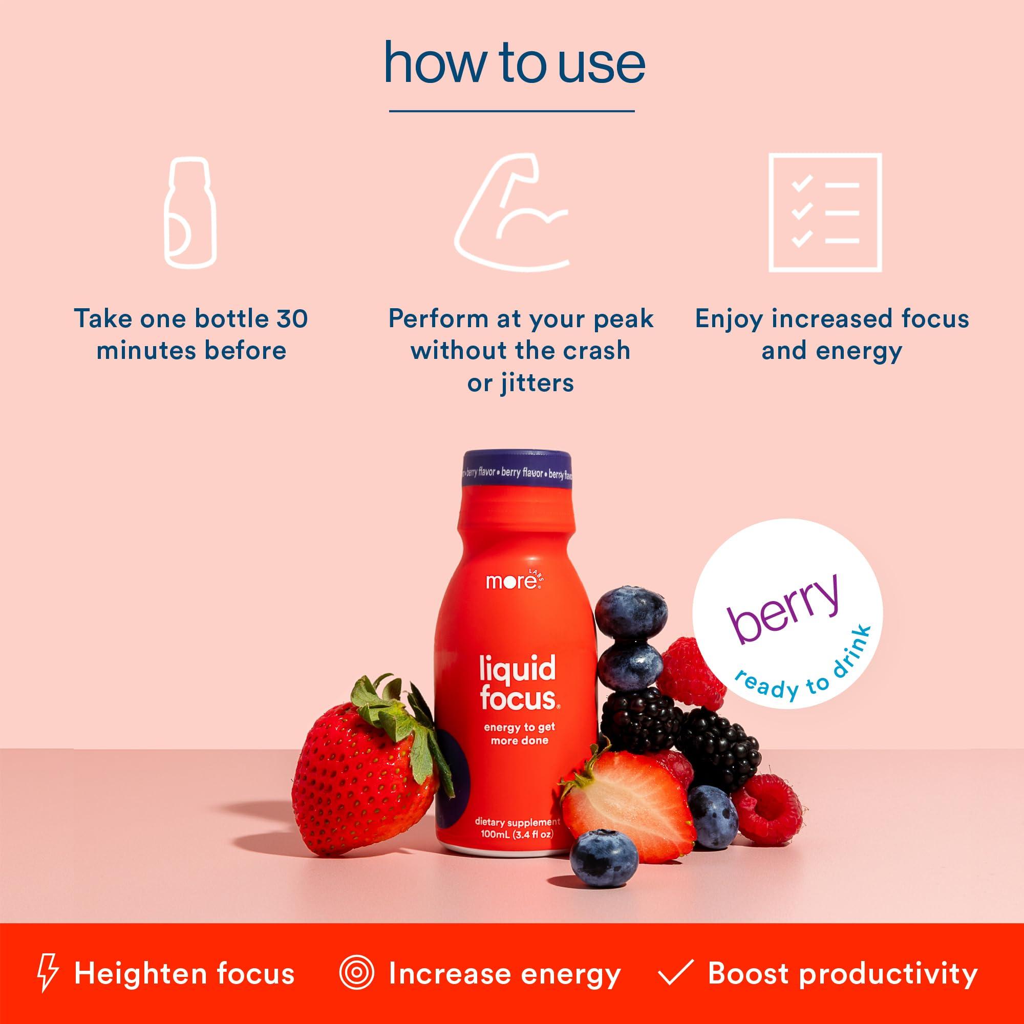 More Labs More Labs Liquid Focus, Nootropic Smart Drink with Powerful Antioxidants & Adaptogenic Herbs for Energy and Concentration, 150mg Caffeine (Pack of 6)