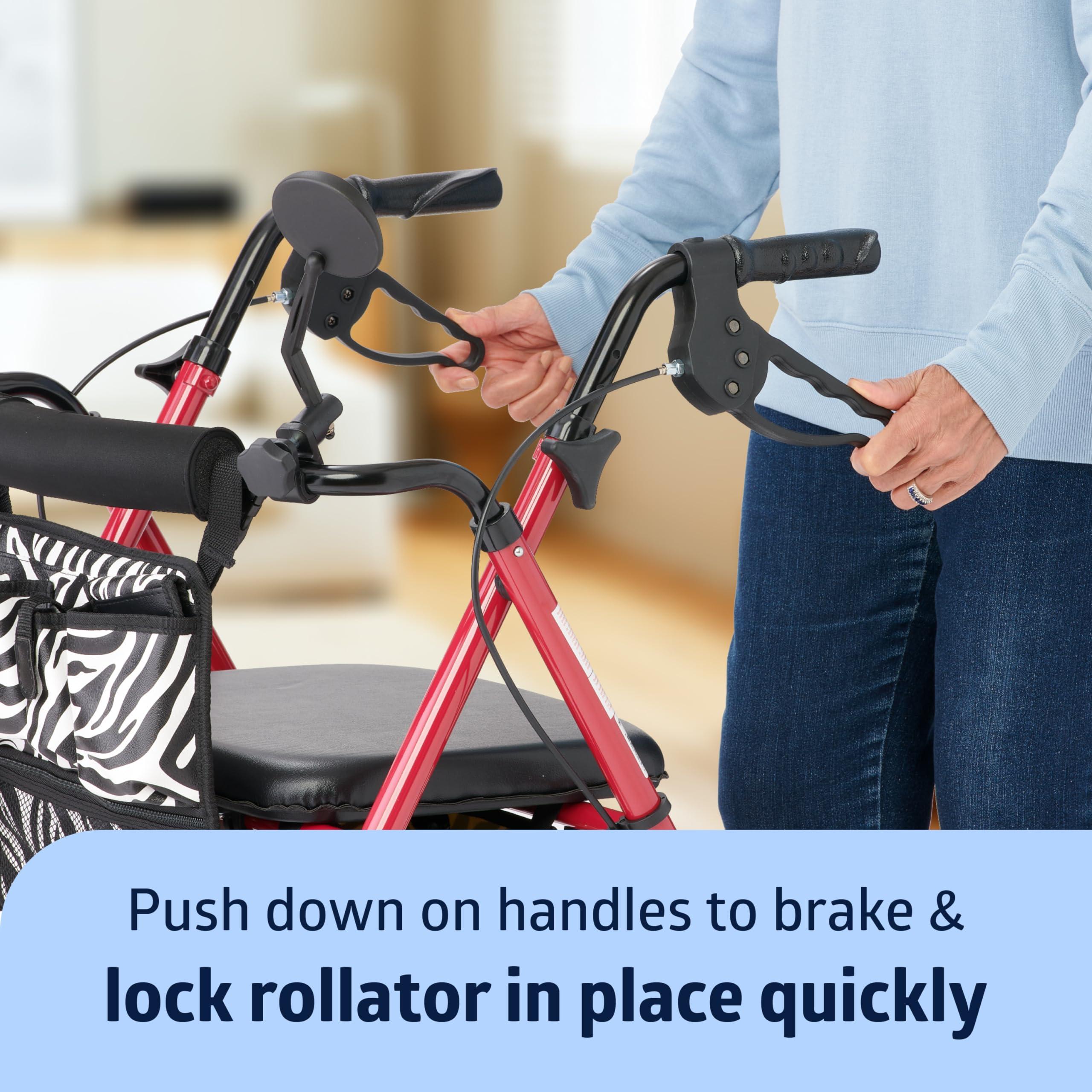 Medline Medline Posh Premium Lightweight, Foldable, Aluminum Rollator Walker with Wheels, Water Resistant, Zebra Print Bag, Pink, 6 Inch