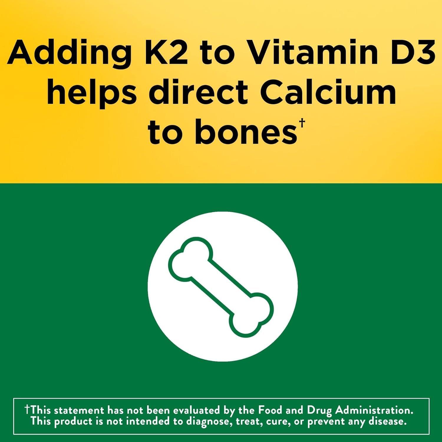 Nature Made Nature Made Vitamin D3 K2, 5000 IU (125 mcg) Vitamin D, Dietary Supplement for Bone, Teeth, Muscle and Immune Health Support, 30 Softgels, 30 Day Supply - Pack of 2