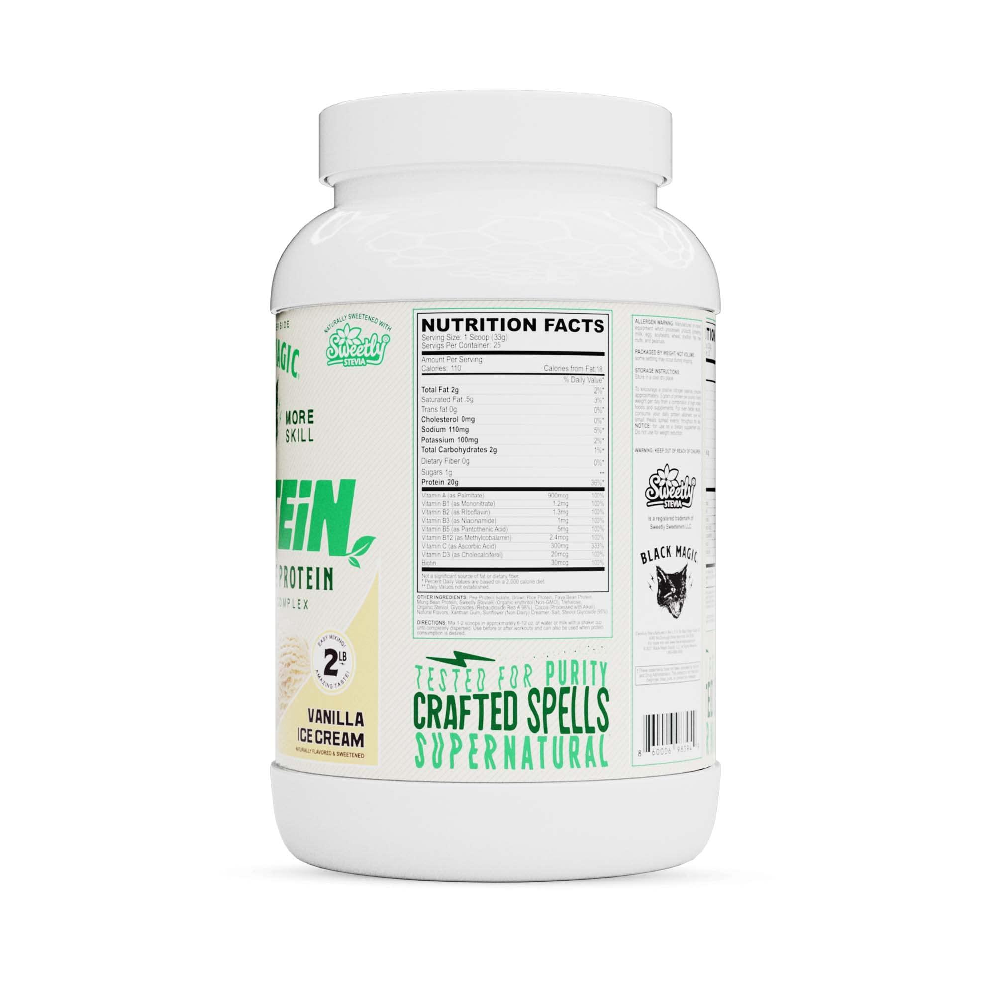 Magician Black Magic Plant-Source 100% Vegan Protein - Keto, Low Sugar, Dairy Free Protein - Pre/Post Workout - Vanilla Ice Cream - 20g Protein - 2 LB