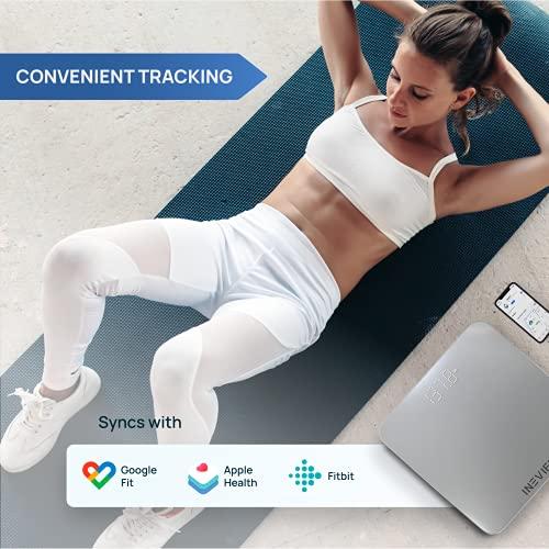 inevifit INEVIFIT Smart Bathroom Scale, Highly Accurate Bluetooth Digital Bathroom Body Weight Scale, Precisely Measures Weight & BMI for Unlimited Users (S-Silver)