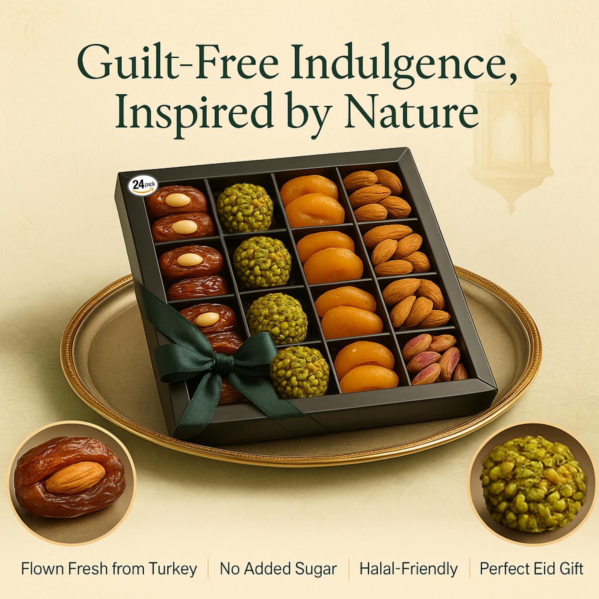 ANDY ANAND CHOCOLATIER Andy Anand 24-Piece Gift Box: All-Natural Truffles and Stuffed Dates Deliciously Healthy, No Sugar Added, Embracing Nature\'s Goodness 10.5 Oz Eid al Fitr, Ramadan. Fresh flown from Turkey.