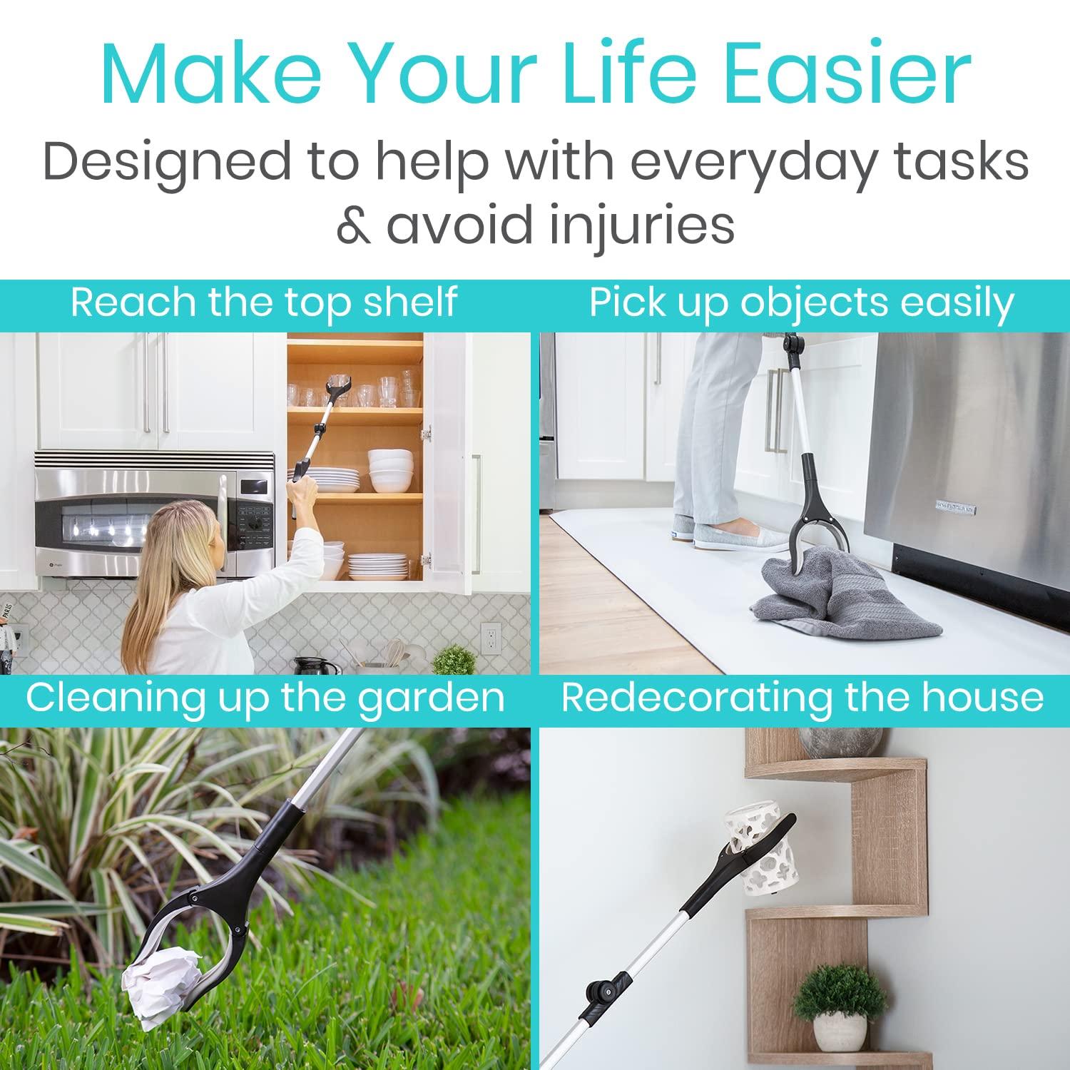 Vive Vive 32\" Grabber Reacher Tool - Foldable Pickup Stick with Rotating Jaw & Sensitive Trigger - Heavy Duty Mobility Grip Hand Aid - Extra Reach Extender Claw for Seniors, Elderly, Handicap