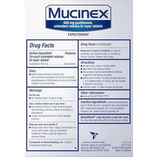 Mucinex Mucinex Chest Congestion, 12 Hour Extended Release Tablets, 68ct, 600 mg Guaifenesin Relieves Chest Congestion Caused by Excess Mucus, #1 Doctor Recommended OTC Expectorant