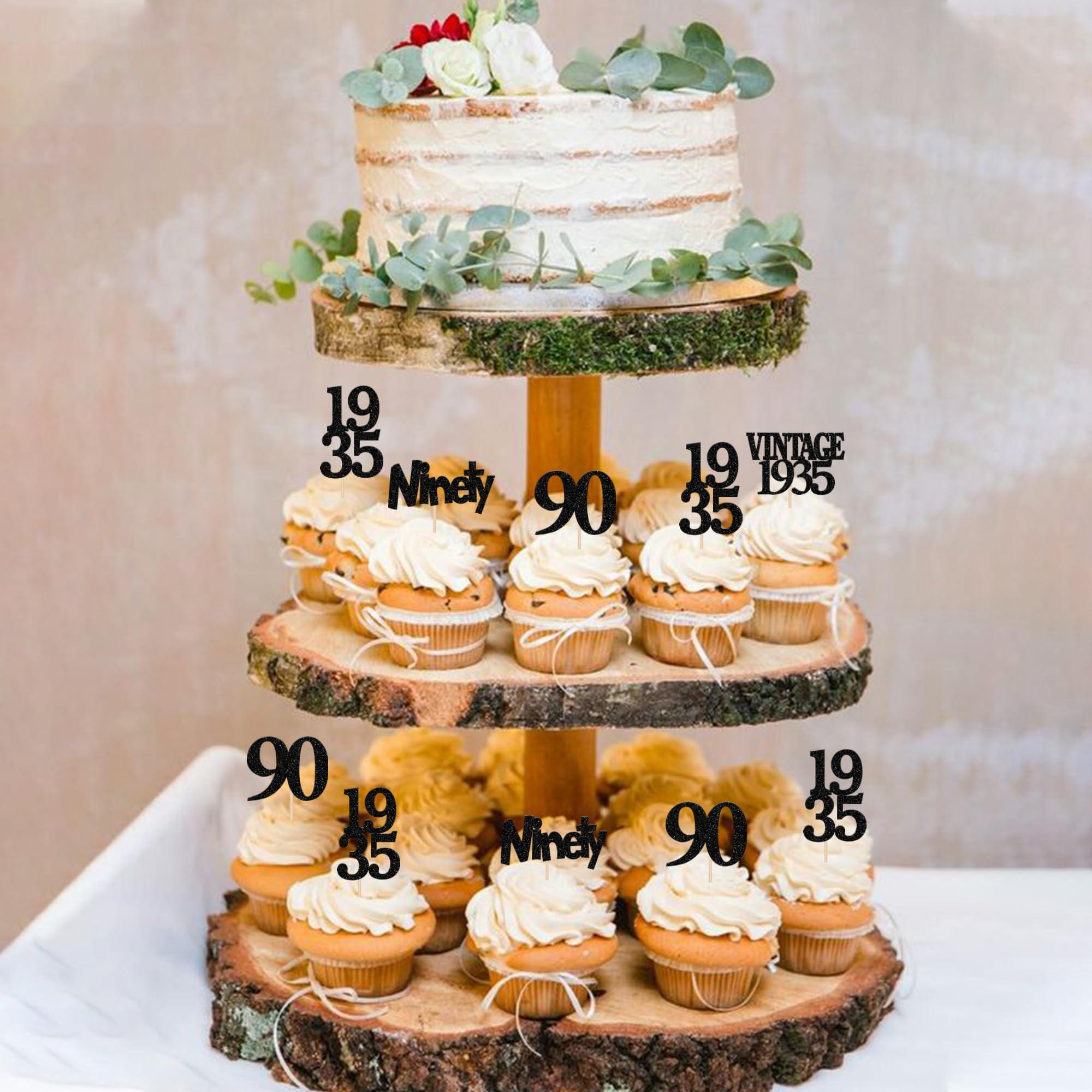 Rsstarxi Rsstarxi 24 Pack 90th Birthday Cupcake Toppers Black Glitter Vintage 1933 Cupcake Picks Ninety Cheers to 90 Years Old Birthday Cupcake Topper for Happy 90th Birthday Anniversary Party Cake Decorations