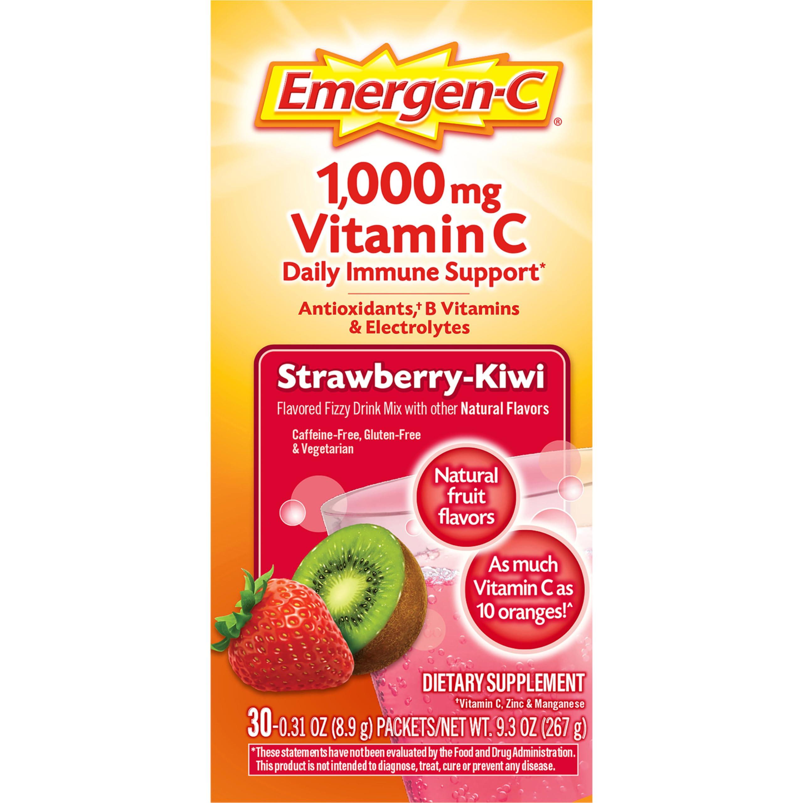 Emergen-C Emergen-C 1000mg Vitamin C Powder, with Antioxidants, B Vitamins and Electrolytes, Vitamin C Supplements for Immune Support, Caffeine Free Fizzy Drink Mix, Strawberry Kiwi Flavor - 30 Count