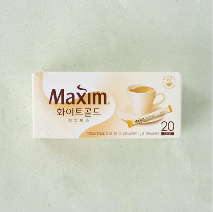 BC233 Korean Coffee Maxim Premium Instant Flavored Coffee Mix Sticks (20 Sticks, White Gold)
