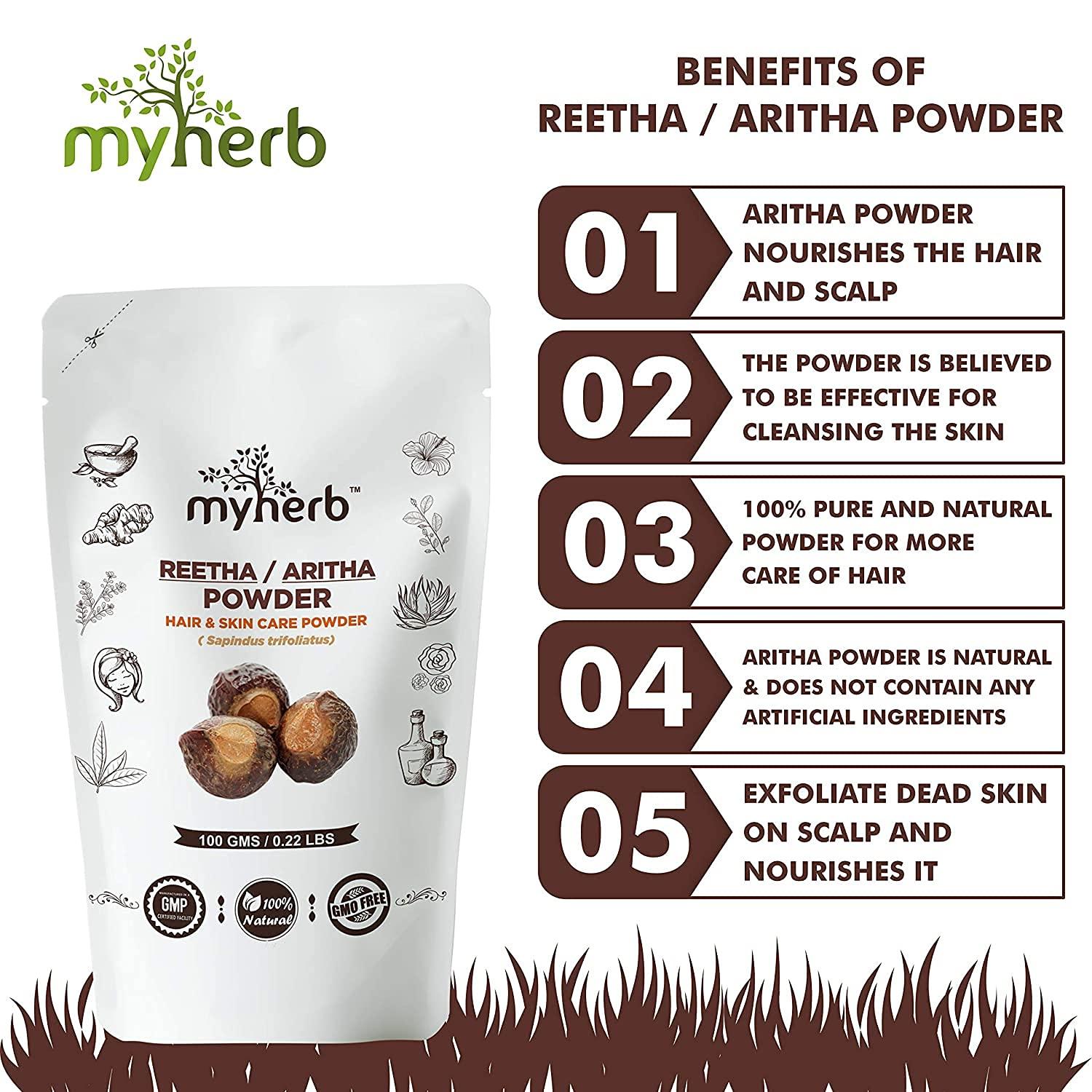 BuyAl BuyAl MYHERB Natural 100% Pure Organic Double Filtered Aritha/Reetha (Sapindus Trifoliatus) Powder || Ayurvedic Formula || For Face,Skin & Hair Care - 100 Gm