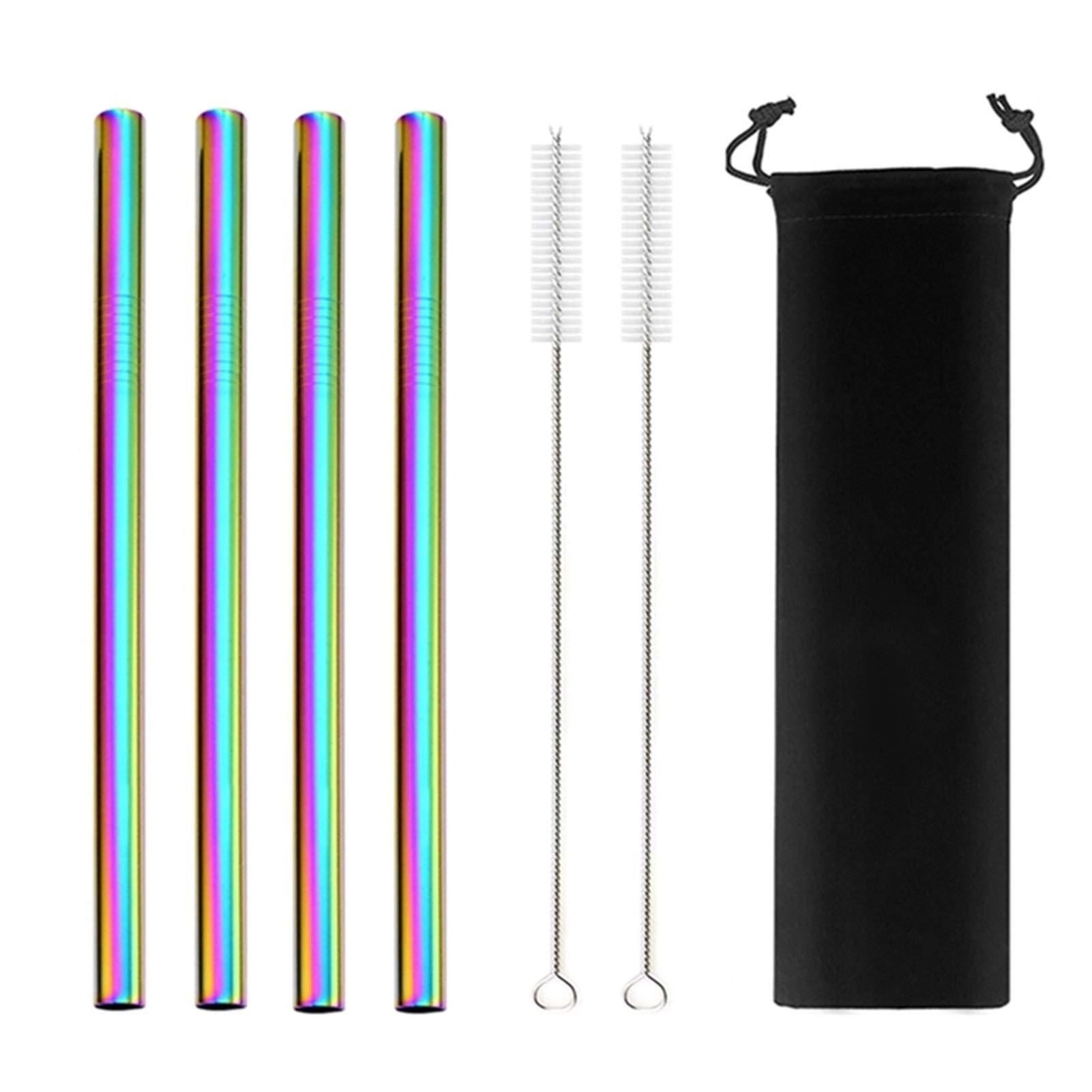 ACCROL ACCROL Bubble Tea Straws Straw Stainless Steel Reusable Metal Straw Drinking Straws Set Suitable For Juice And Drinks Strawberry (Color : Rainbow A blackbag)