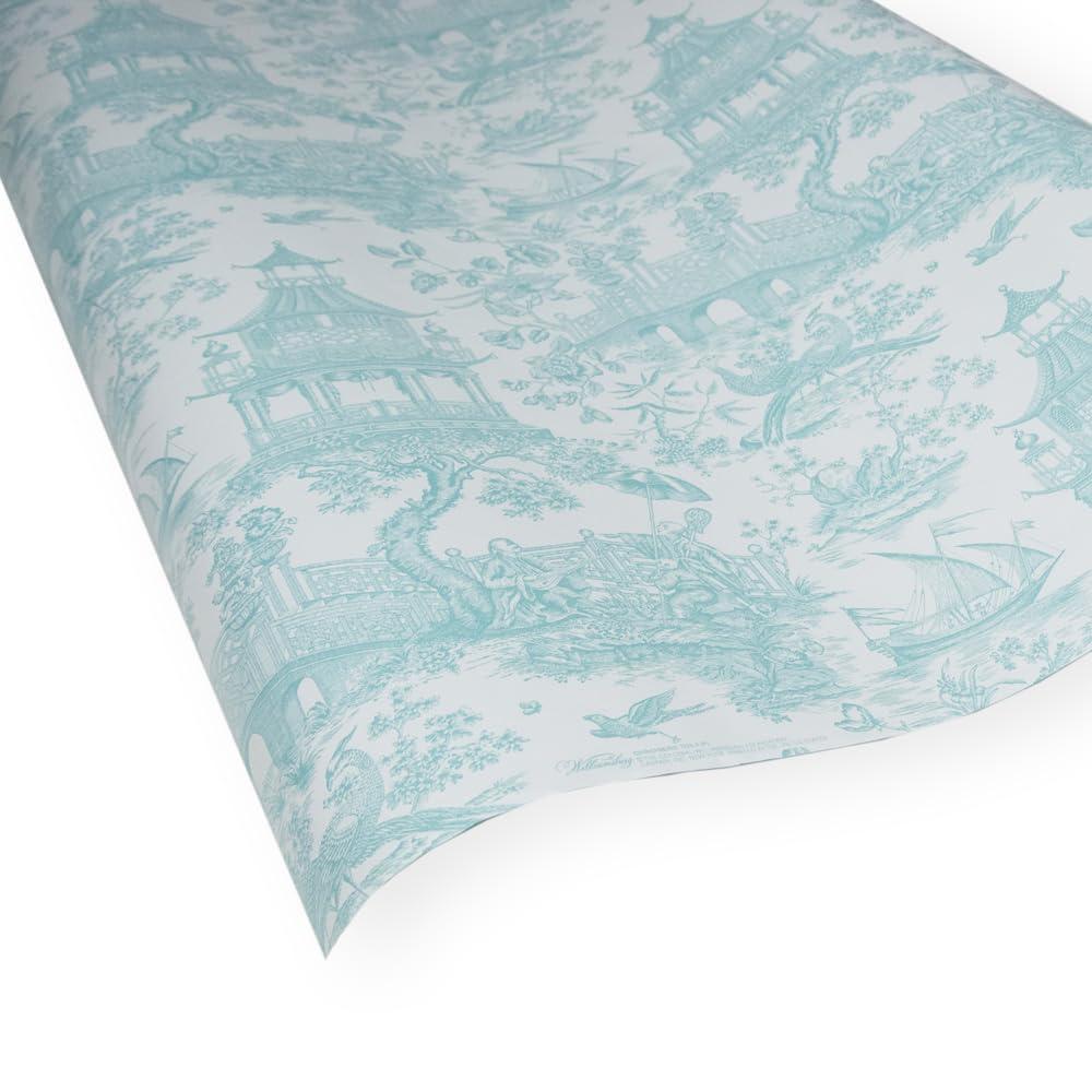 Caspari Caspari Chinoiserie Toile Reversible Gift Wrapping Paper in Robin\'s Egg - 30\" x 8\' Roll, 2 Rolls
