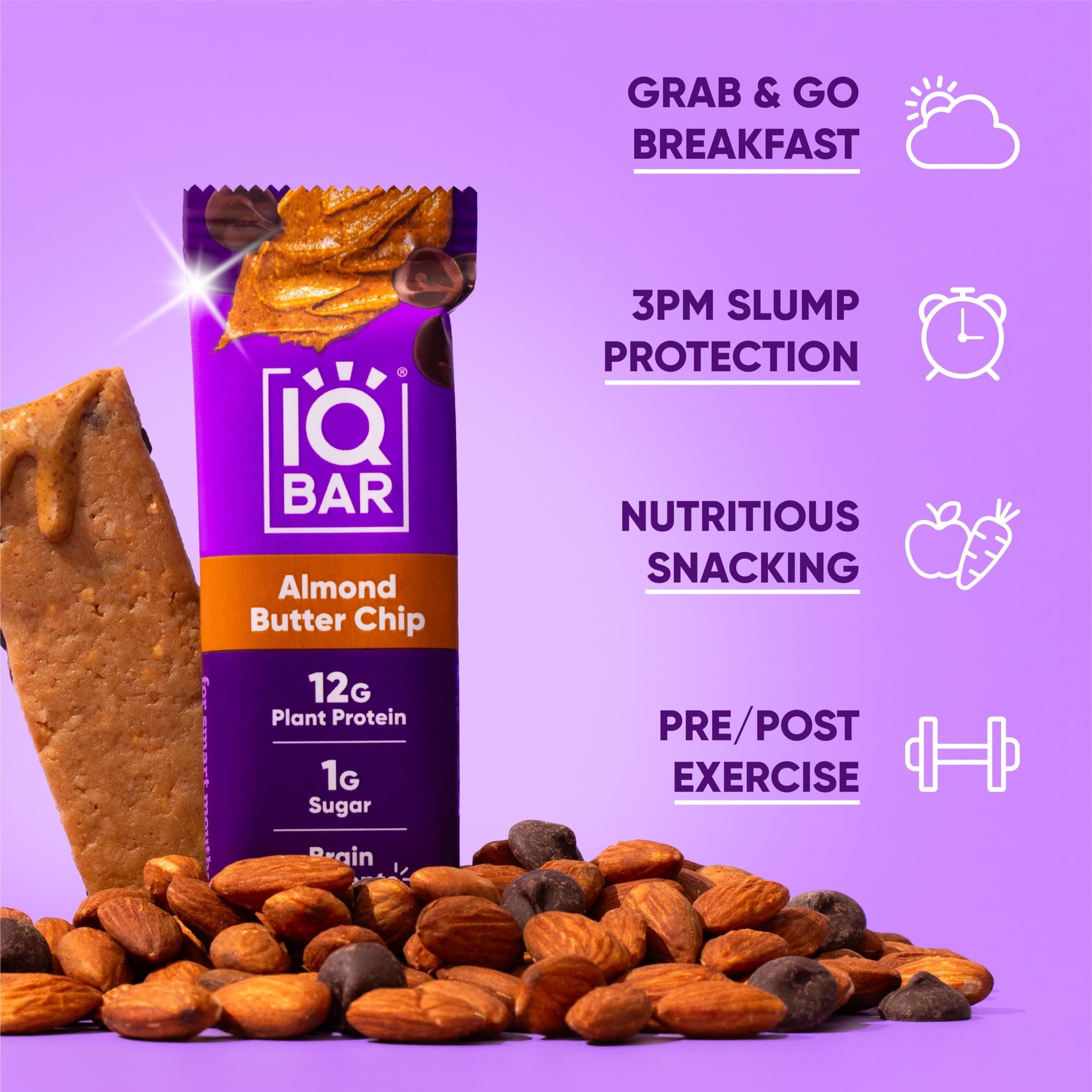 IQBAR IQBAR Brain and Body Keto Protein Bars - Chocolate Sea Salt and Almond Butter Chip - 12 Count Energy Bars - Low Carb Protein Bars - High Fiber Vegan Bars Low Sugar Meal Replacement Bars