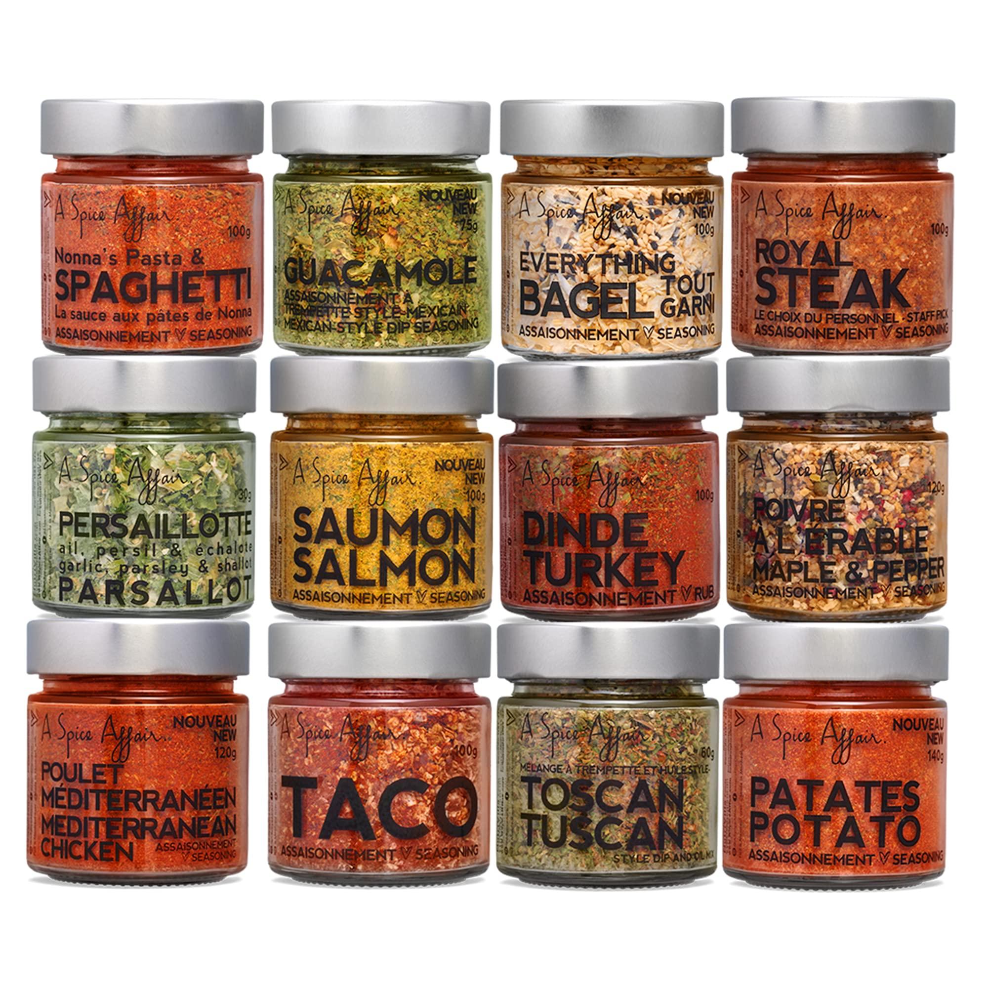 A Spice Affair A Spice Affair's Pro Kit 12-Pack Spice Set — Spices and Seasonings Sets — Taco, Royal Steak, Bagel, Salmon, Mediterranean, Spaghetti Seasoning Spice Blends
