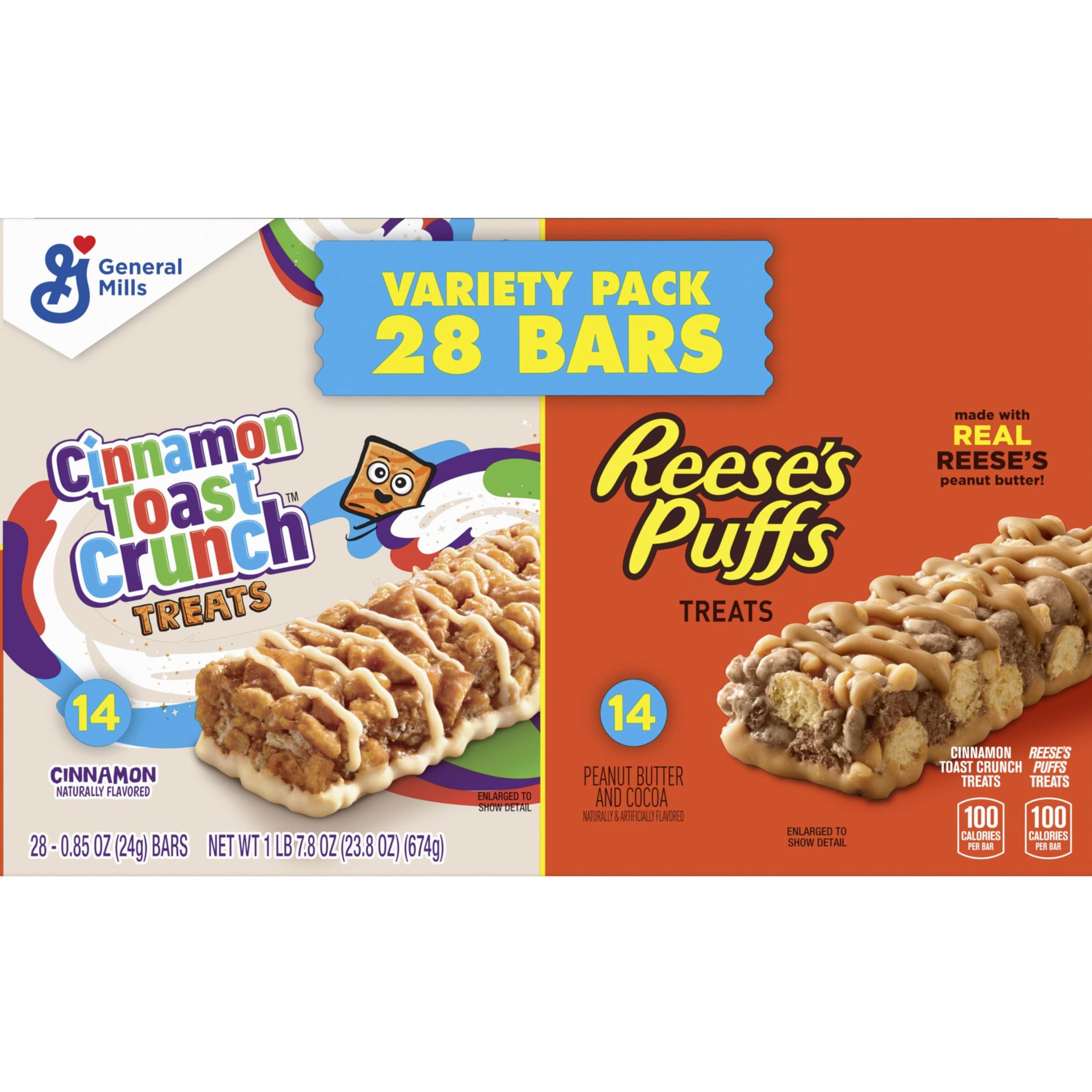 General Mills Reese\'s Puffs Cinnamon Toast Crunch Cereal Treat Bars Variety Pack, 28 ct