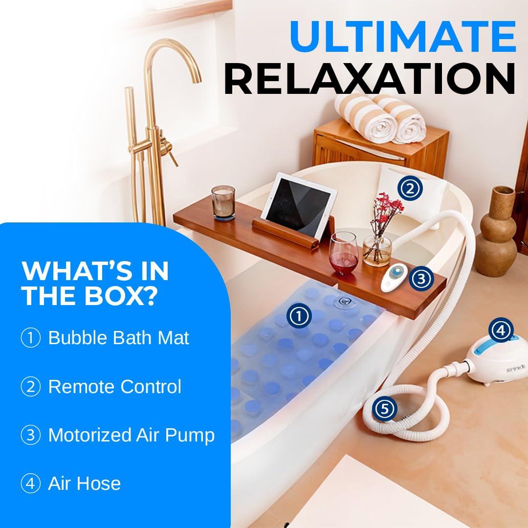 SERENELIFE RELAX SereneLife Portable Spa Bubble Bath Massager - Thermal Spa Waterproof Non-slip Mat with Suction Cup Bottom, Motorized Air Pump & Adjustable Bubble Settings - Remote Control Included