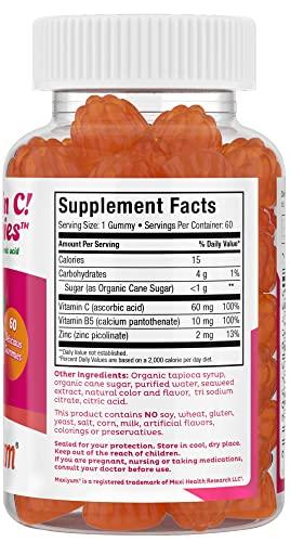 Maxi Health Vitamin C Gummies with Zinc - Maxi-Health Vitamin C with Zinc for Children and Adults - Respiratory Support and Immune Booster - No Preservatives and Artificial Flavors - 60 Fruit Shaped Gummies