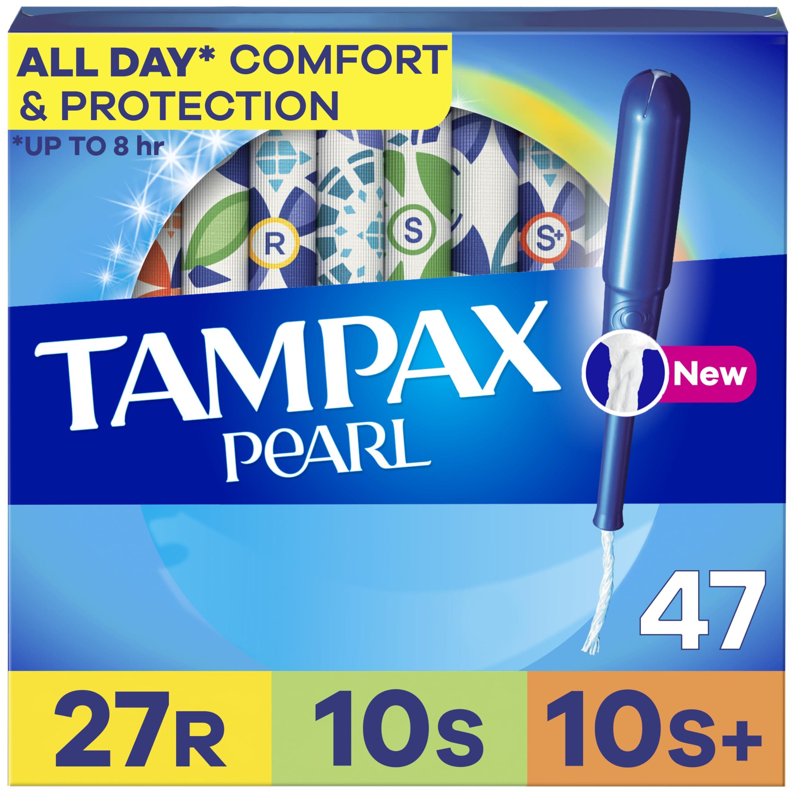 Tampax Tampax Pearl Tampons Multi Pack, with LeakGuard Braid, Regular/Super/Super Plus Absorbency, Unscented, 47 Count