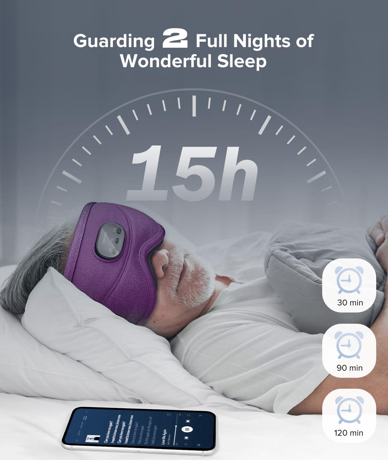 TOPOINT TOPOINT Sleep Mask with Bluetooth Headphones, 3D Eye Mask for Sleep Headphones with White Noise, Total Blackout, 5.4 Bluetooth, Timer, 15 Hours for Women Men, Travel, Meditation, Nap, CPAP Users