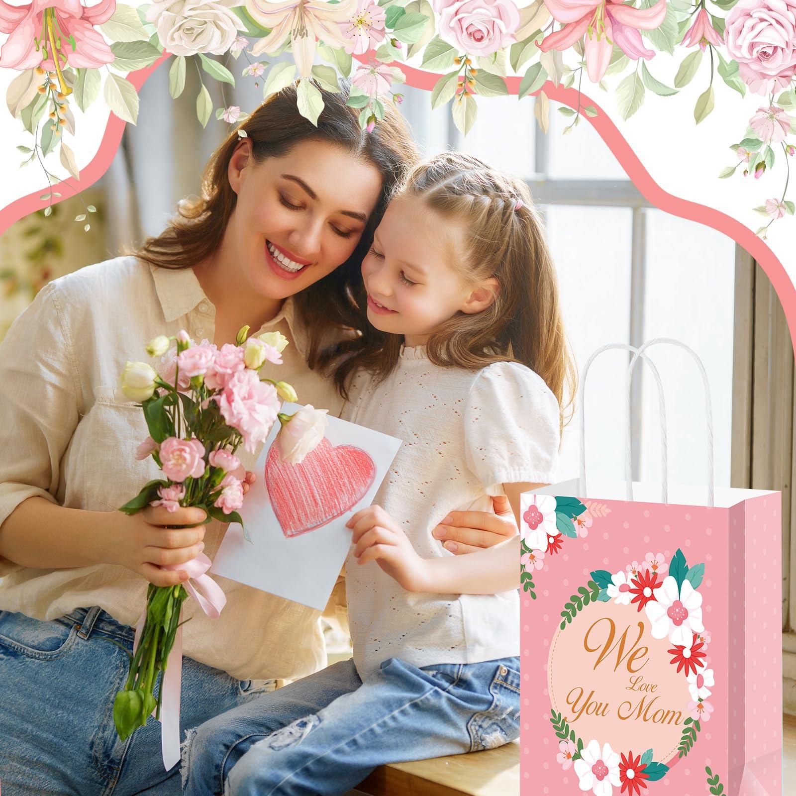 Silkfly Silkfly 48 Pieces Mother Day Gift Bags Bulk Floral Gift Bags with Handle Happy Mother Day Party Favor Bags Flower Treat Bags Love You Mom Goodie Bags for Mother Day Party Decorations Supplies