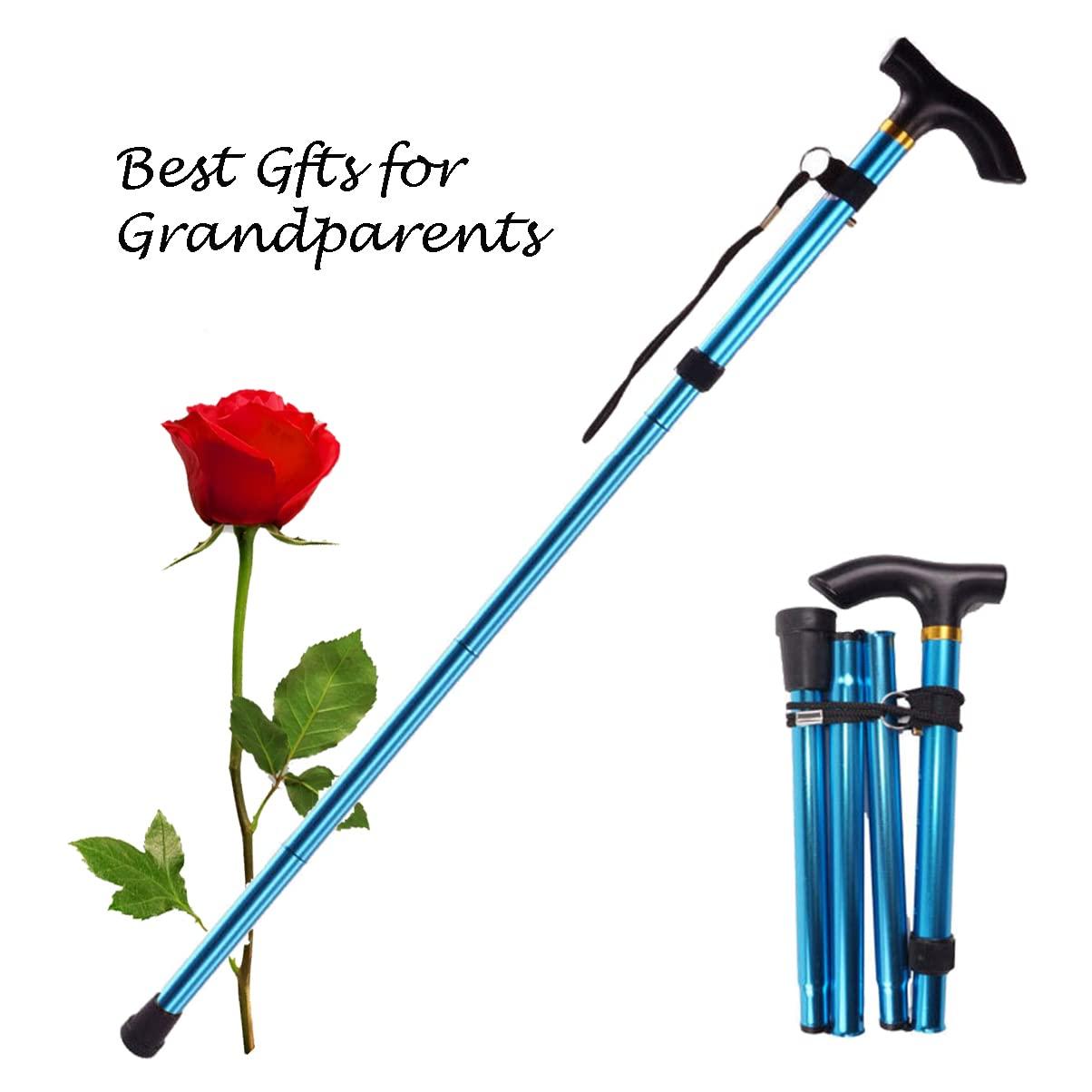 MUFANDUO Collapsible Walking Cane for Women & Senior Men, Folding Lightweight Walking Sticks for Seniors Balance, Adjustable Canes, Stick and Crutches for Adults, bastones para caminar Mujer & Hombre (Blue)