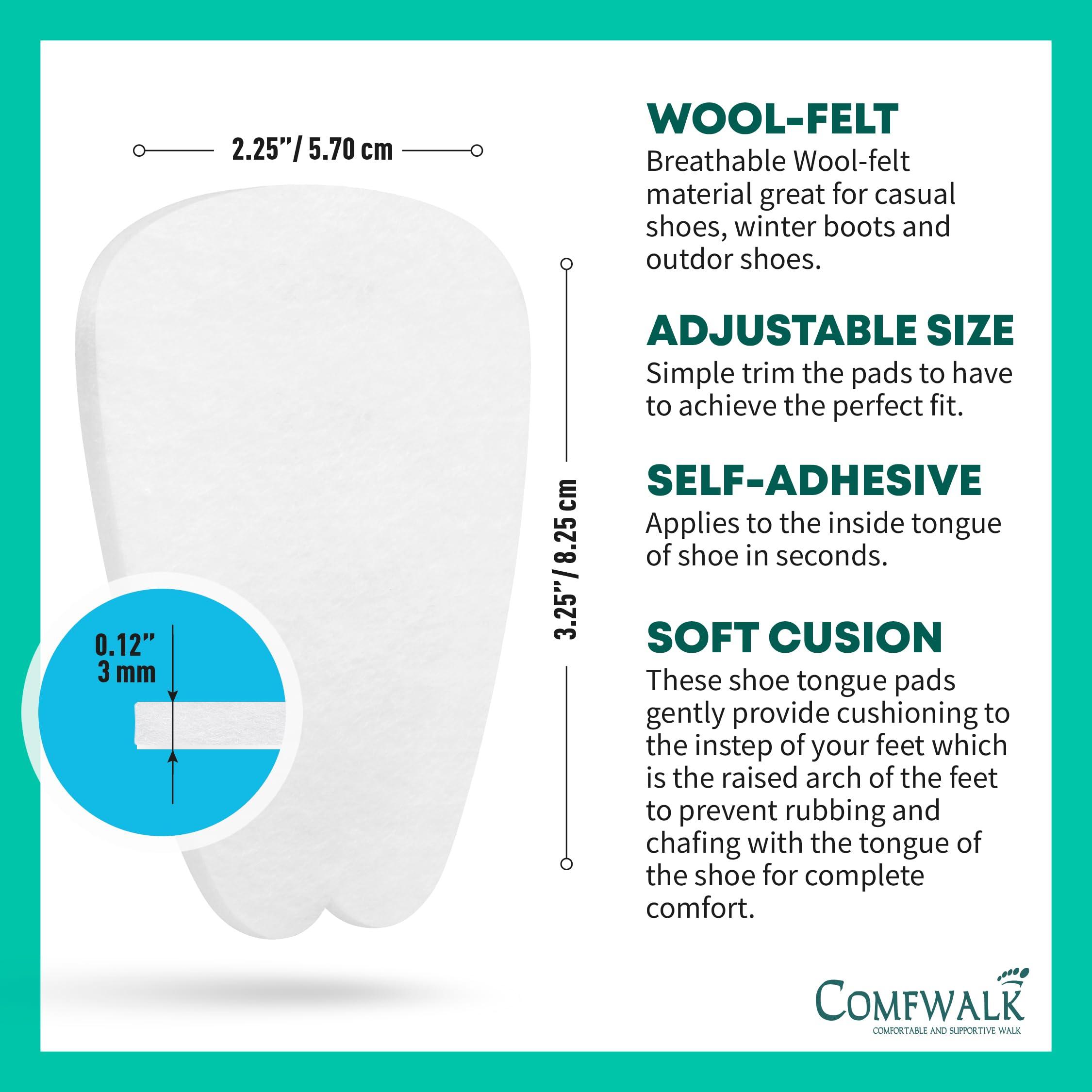 Comfwalk COMFWALK Felt Tongue Pads for Shoes - Soft Self-Adhesive Shoe Inserts (3 Pairs, White)