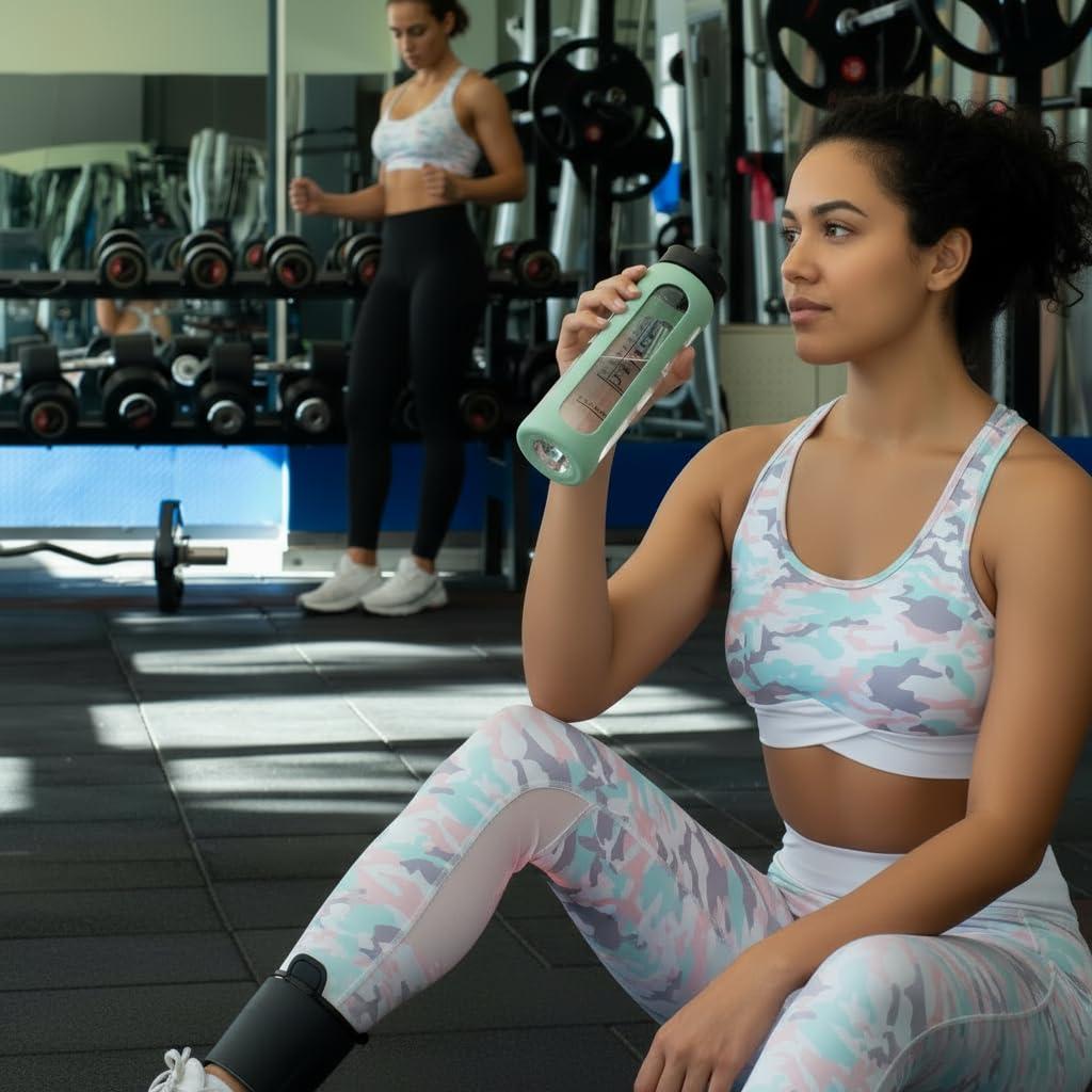 Asbirg Asbirg Fitness | Protein Shaker Made of Glass | Protein Shaker | Drinking Bottle | with Spiral Ball | Black (pastel green)