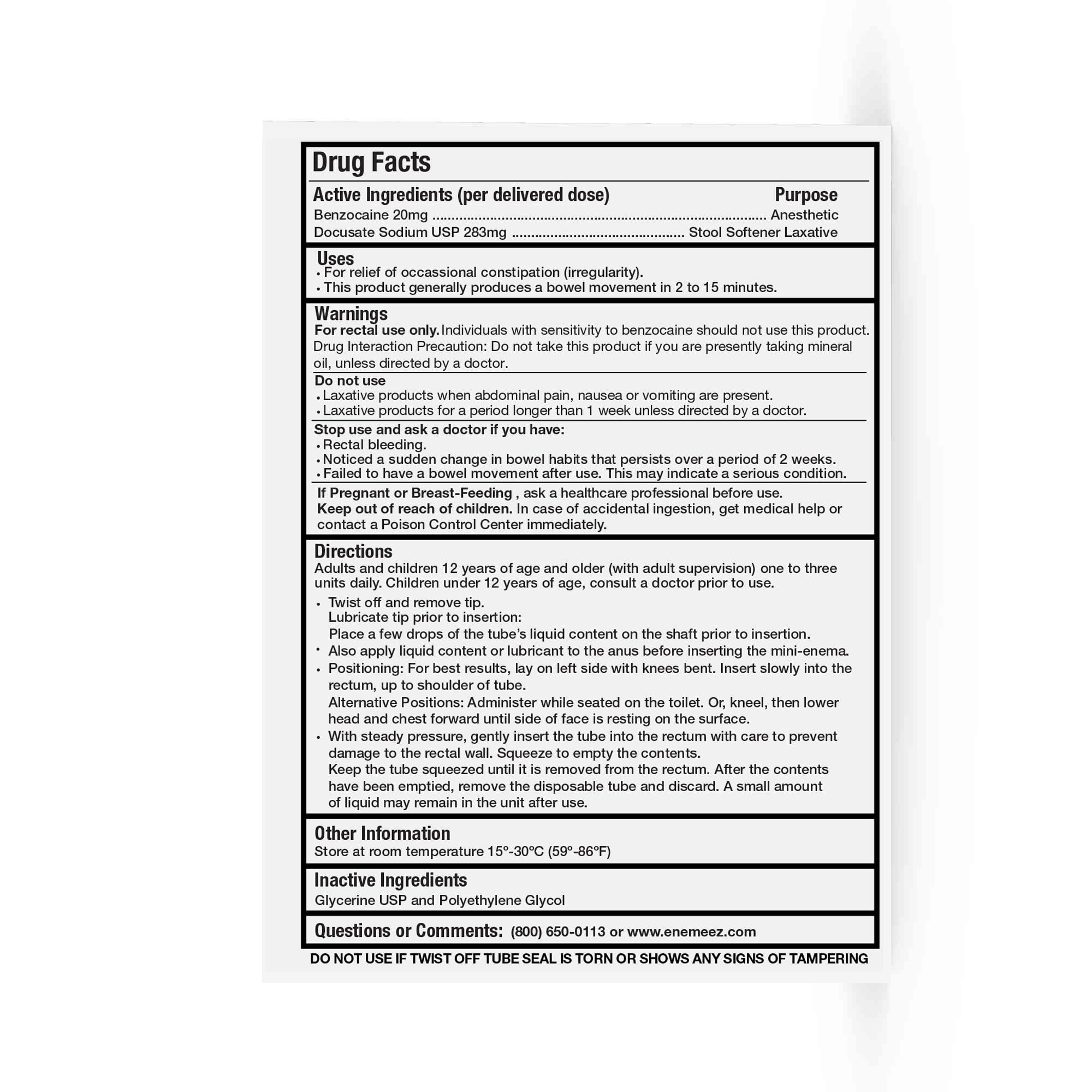 Enemeez Plus Enemeez Plus Mini Enema, 283mg Docusate Sodium and 20 mg Benzocaine Mini Enema, Constipation Relief, 35 Count
