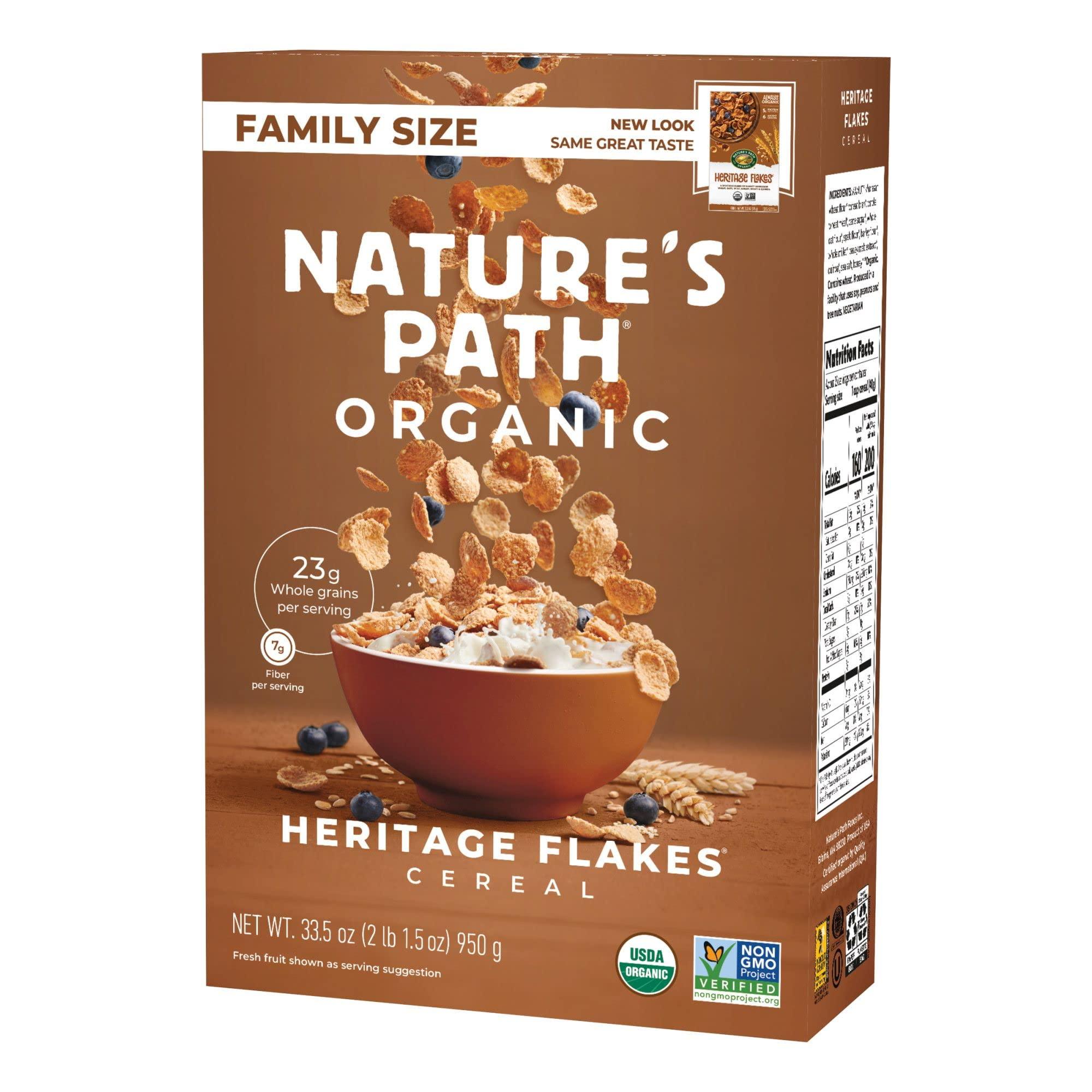 Nature's Path Nature\'s Path Organic Heritage Flakes Cereal, Rated best cereal on taste and nutrition from Consumer Reports January 2022, 33.5 Ounce (Pack of 6)