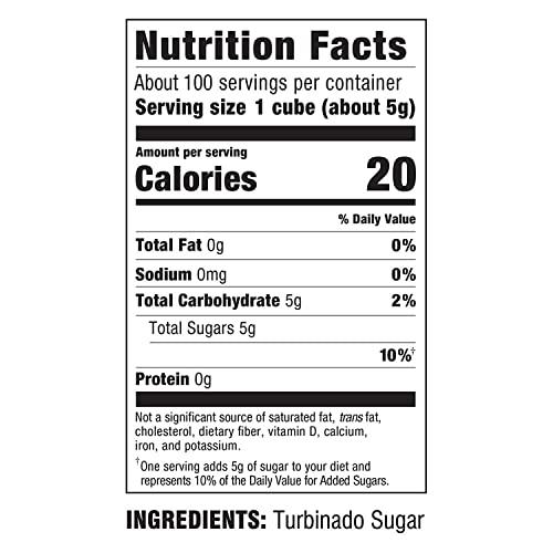 In The Raw Sugar In The Raw Granulated Turbinado Cane Sugar Cubes, No Added Flavors or erythritol, Pure Natural Sweetener, Hot & Cold Drinks, Coffee, Vegan, Gluten-Free, Non-GMO, 25 Counts (12-Pack)